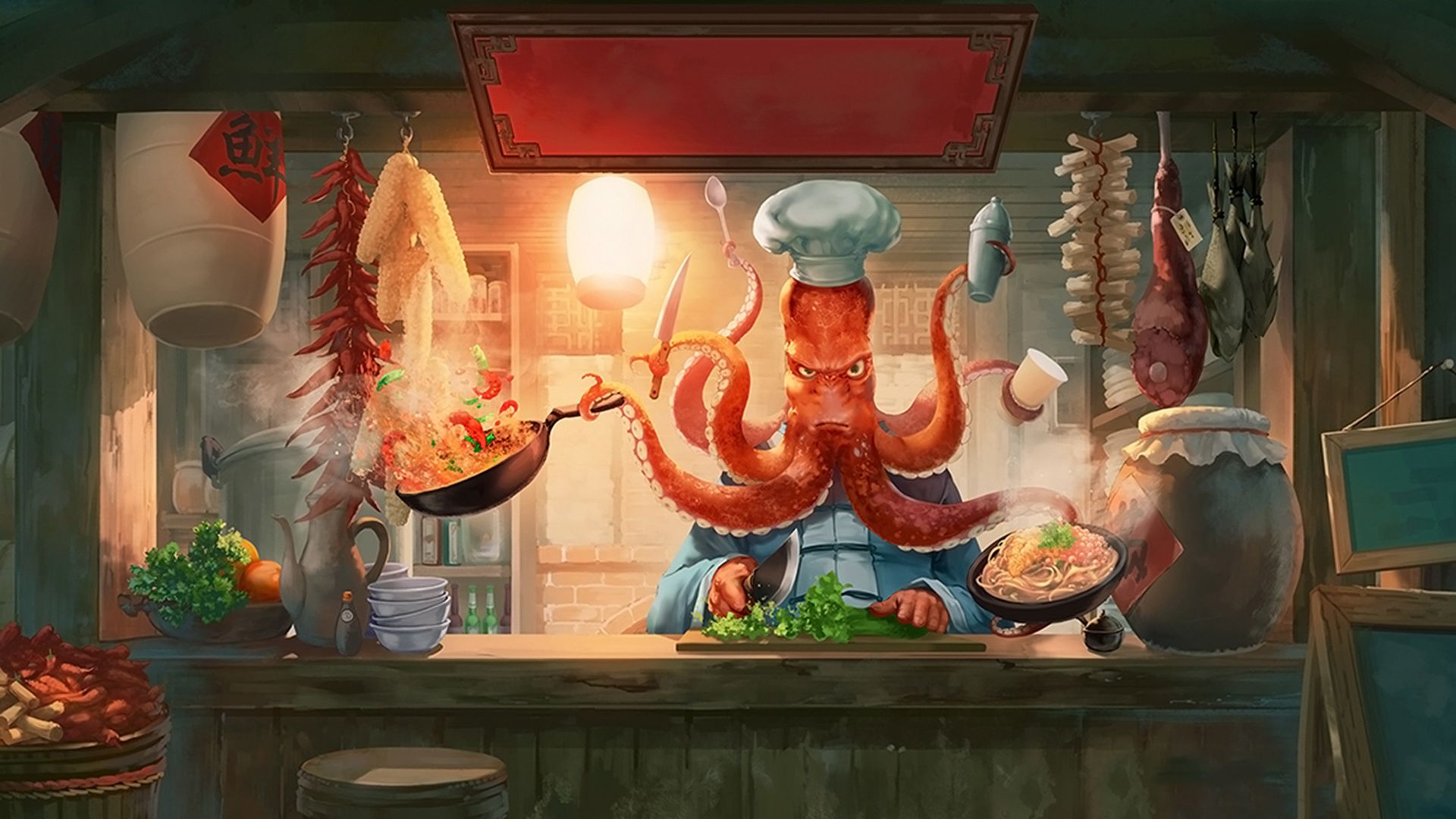 Wallpaper Humor, octopus, chef