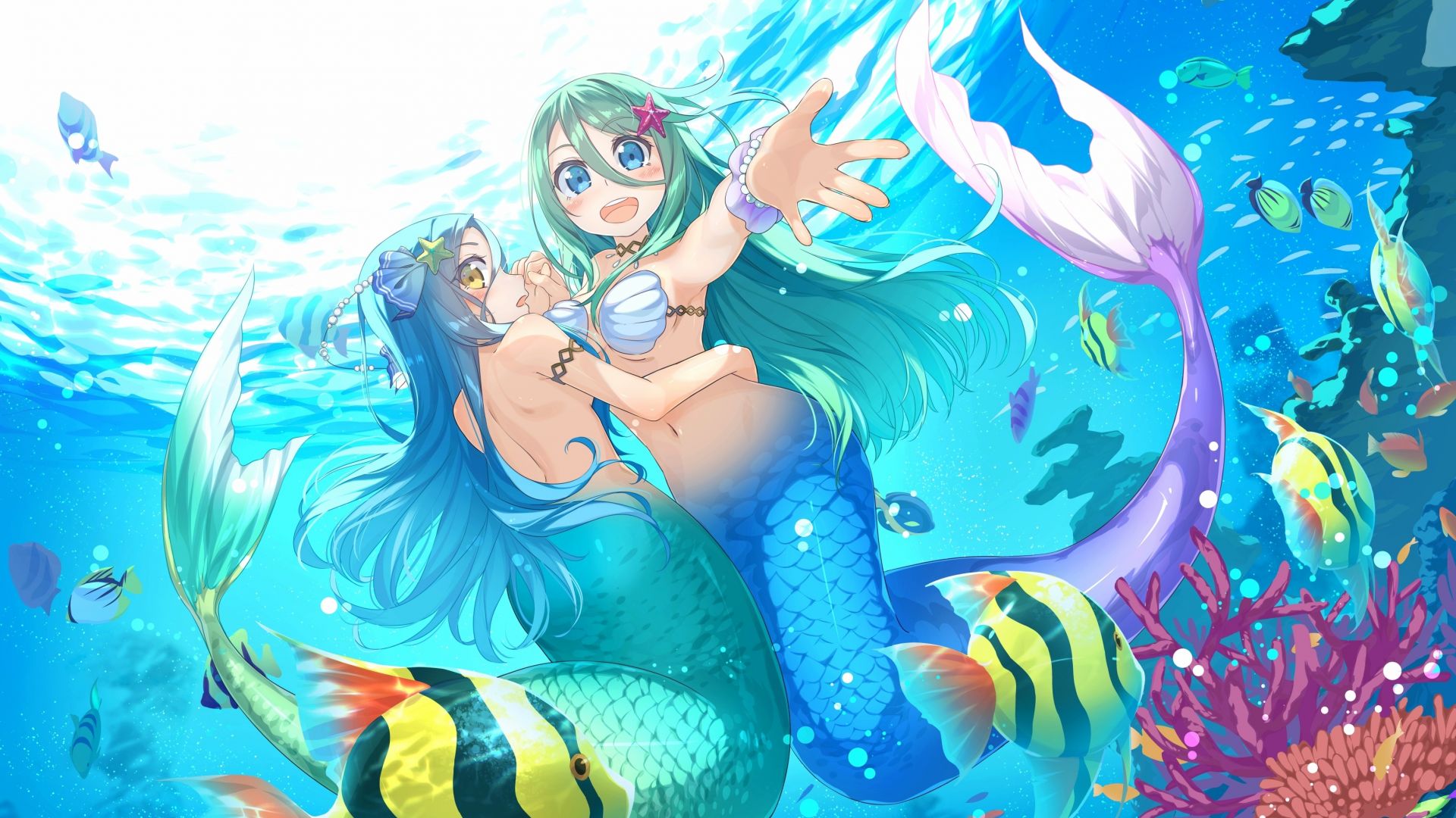 Wallpaper Anime girls, mermaid, art