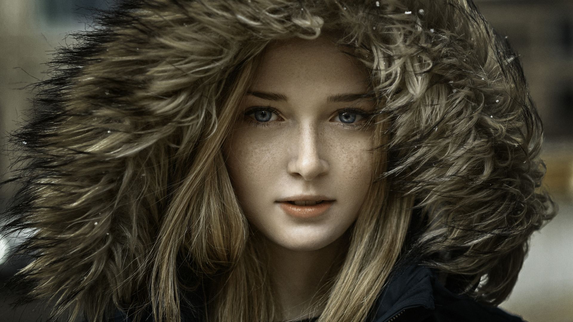 Wallpaper Blue eyes, beautiful, winter, woman's face
