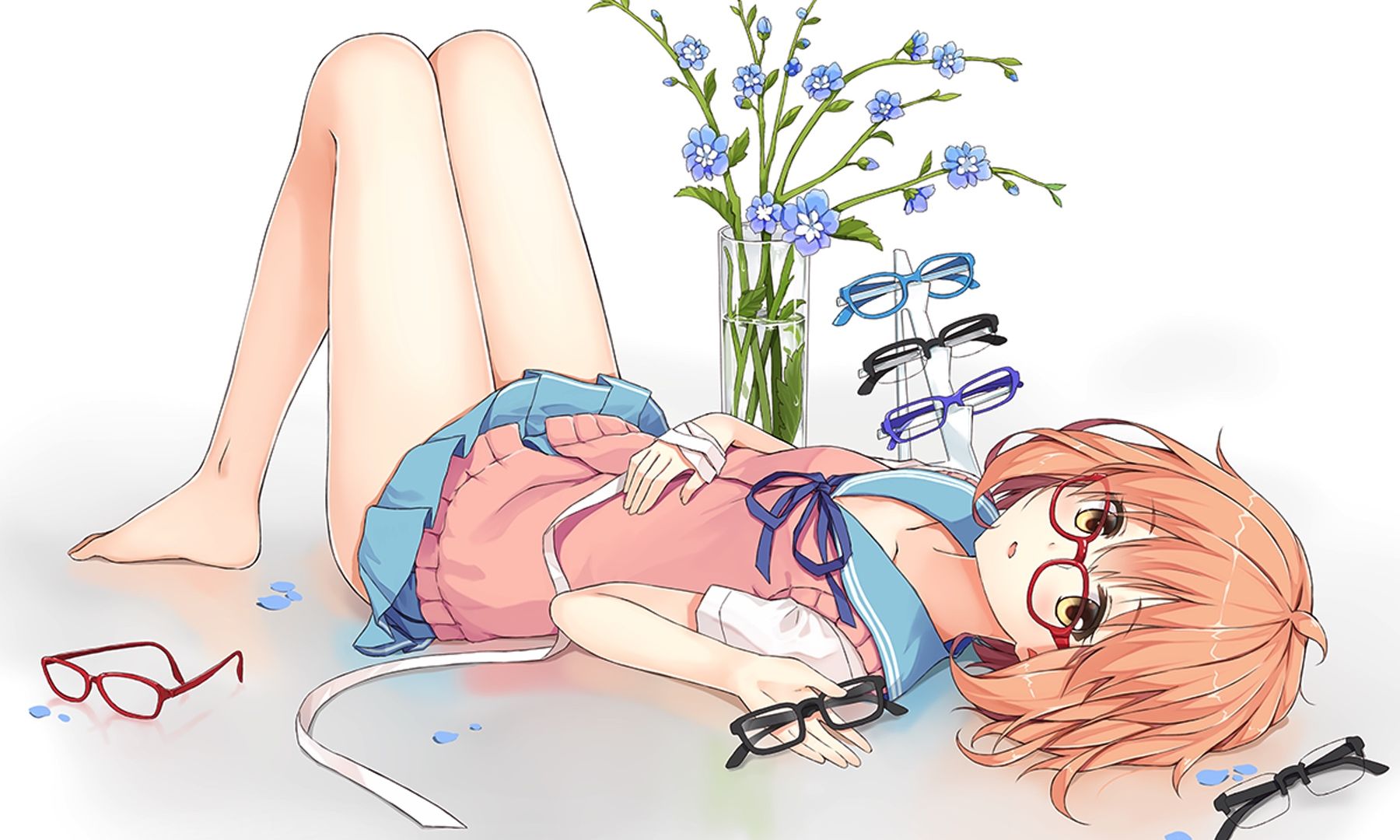 Wallpaper Lying down, anime girl, short hair, Mirai Kuriyama, Kyoukai no Kanata
