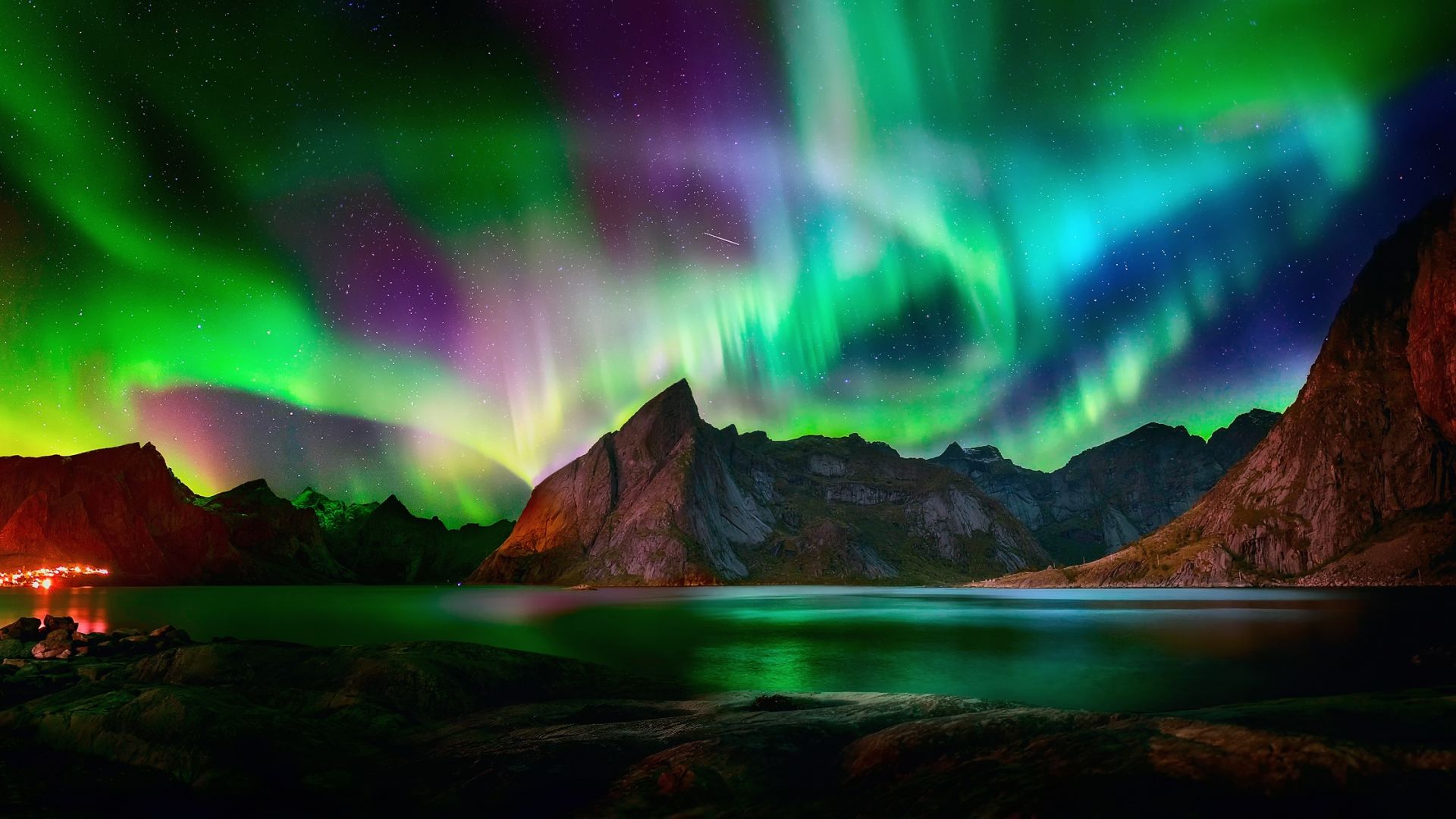 Desktop Wallpaper Beautiful, Colorful Northern Lights, Aurora Borealis,  Night, Hd Image, Picture, Background, 039384
