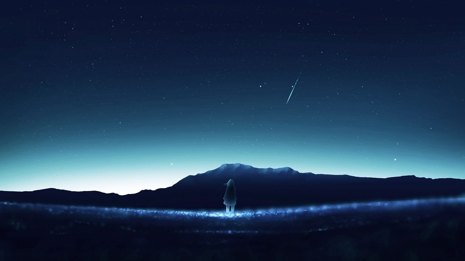 Desktop Wallpaper Night, Sky, Landscape, Anime Girl, Original, Hd Image,  Picture, Background, 040564