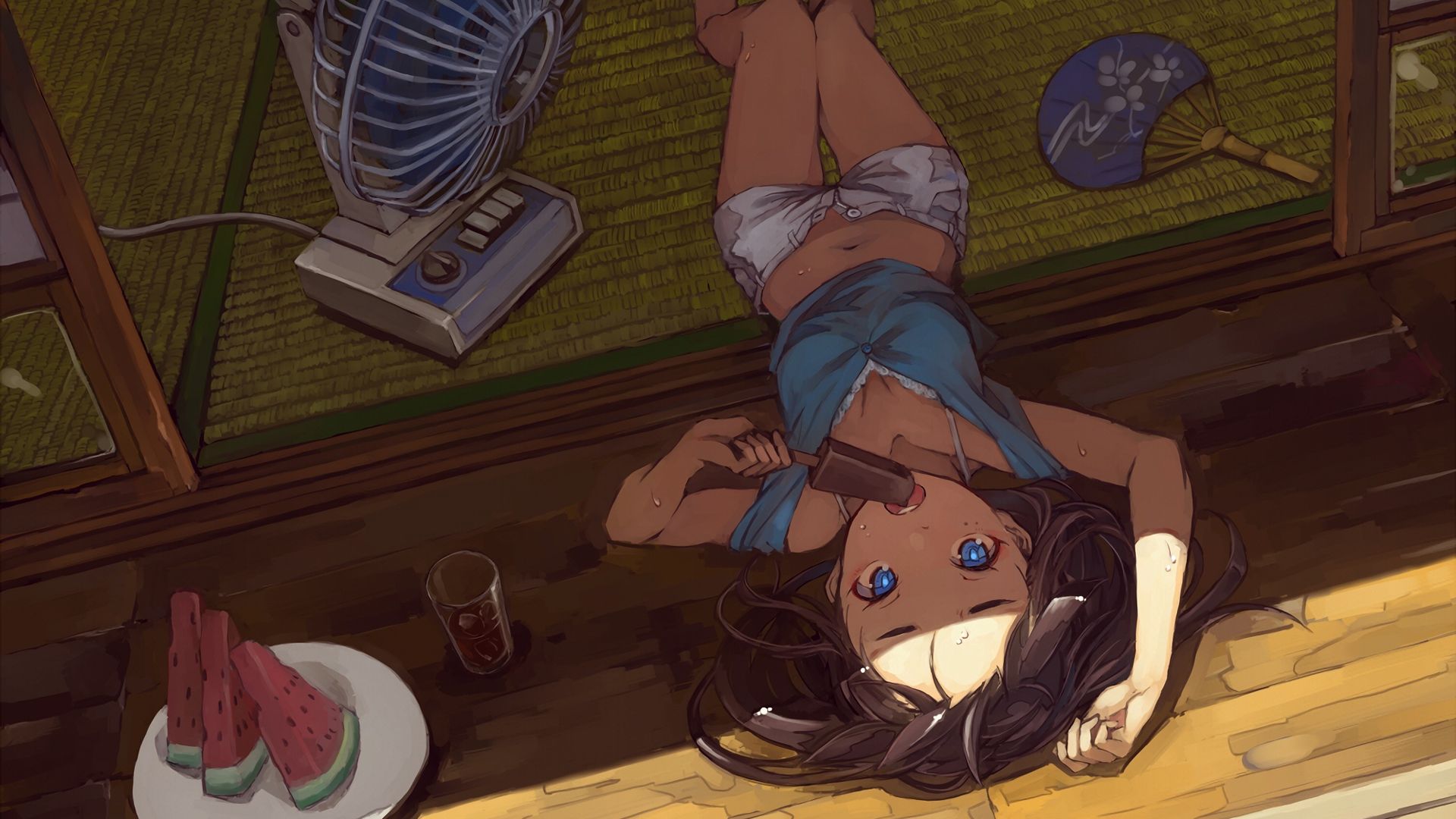 Wallpaper Summer, eating, candy, original, anime girl