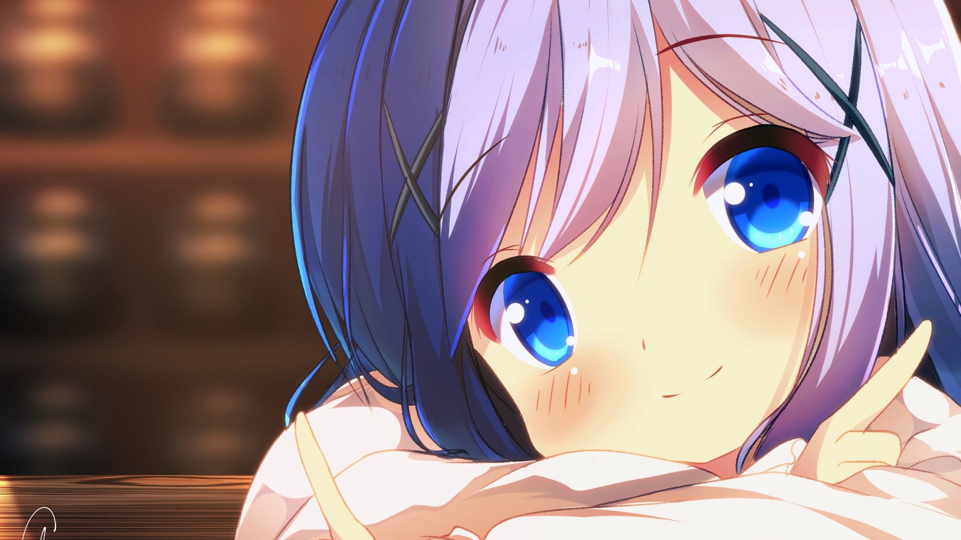 Wallpaper Cute face of anime girl, blue eyes, original