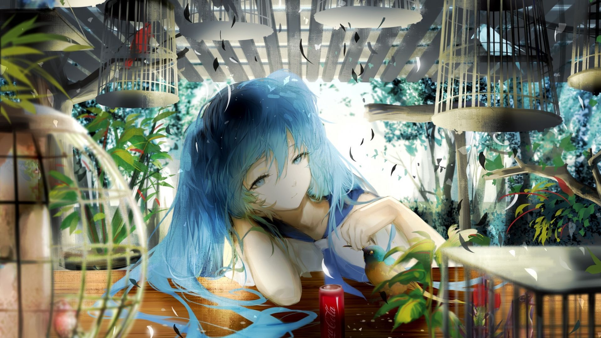Wallpaper Hangover, anime girl, hatsune miku, birds cage
