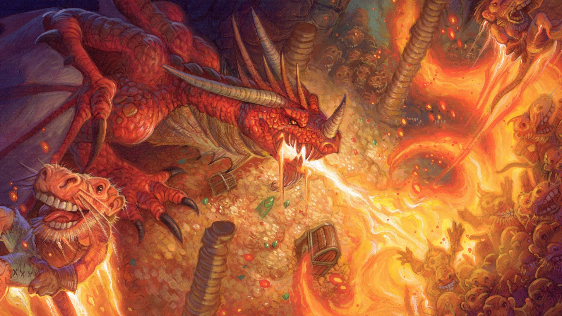 Wallpaper Dragon, fire, video game, hearthstone: kobolds and catacombs, 4k