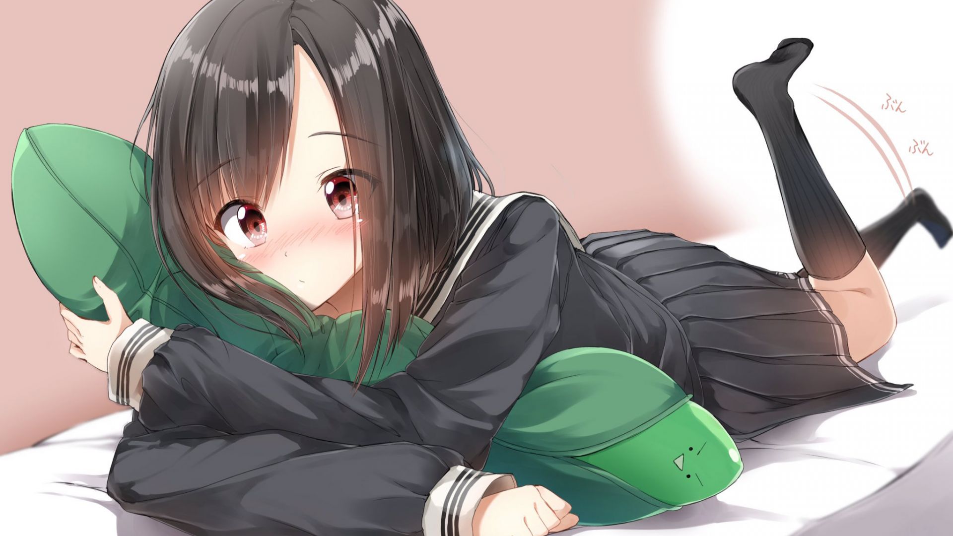 Wallpaper School girl, lying down, cute anime