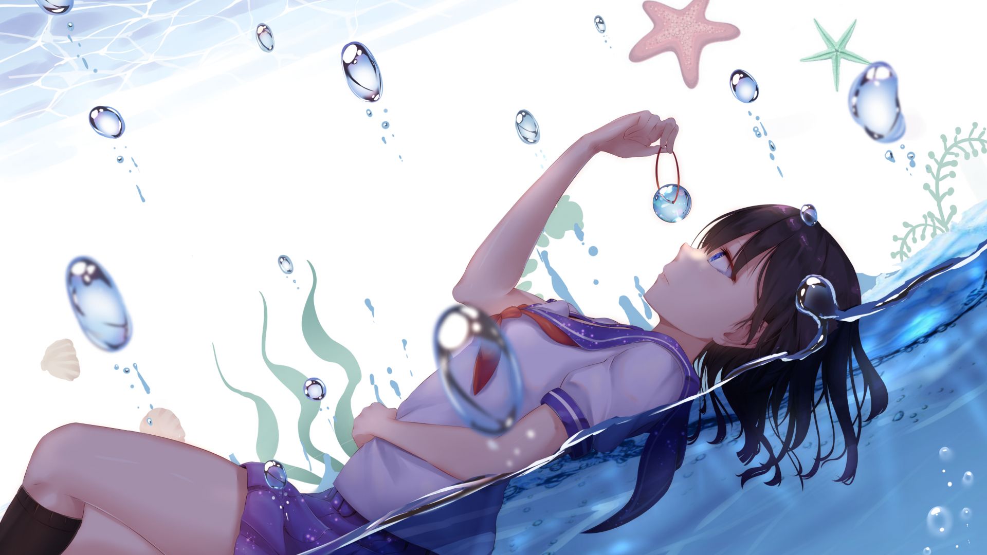 Wallpaper Lying down, anime girl, bubbles, original