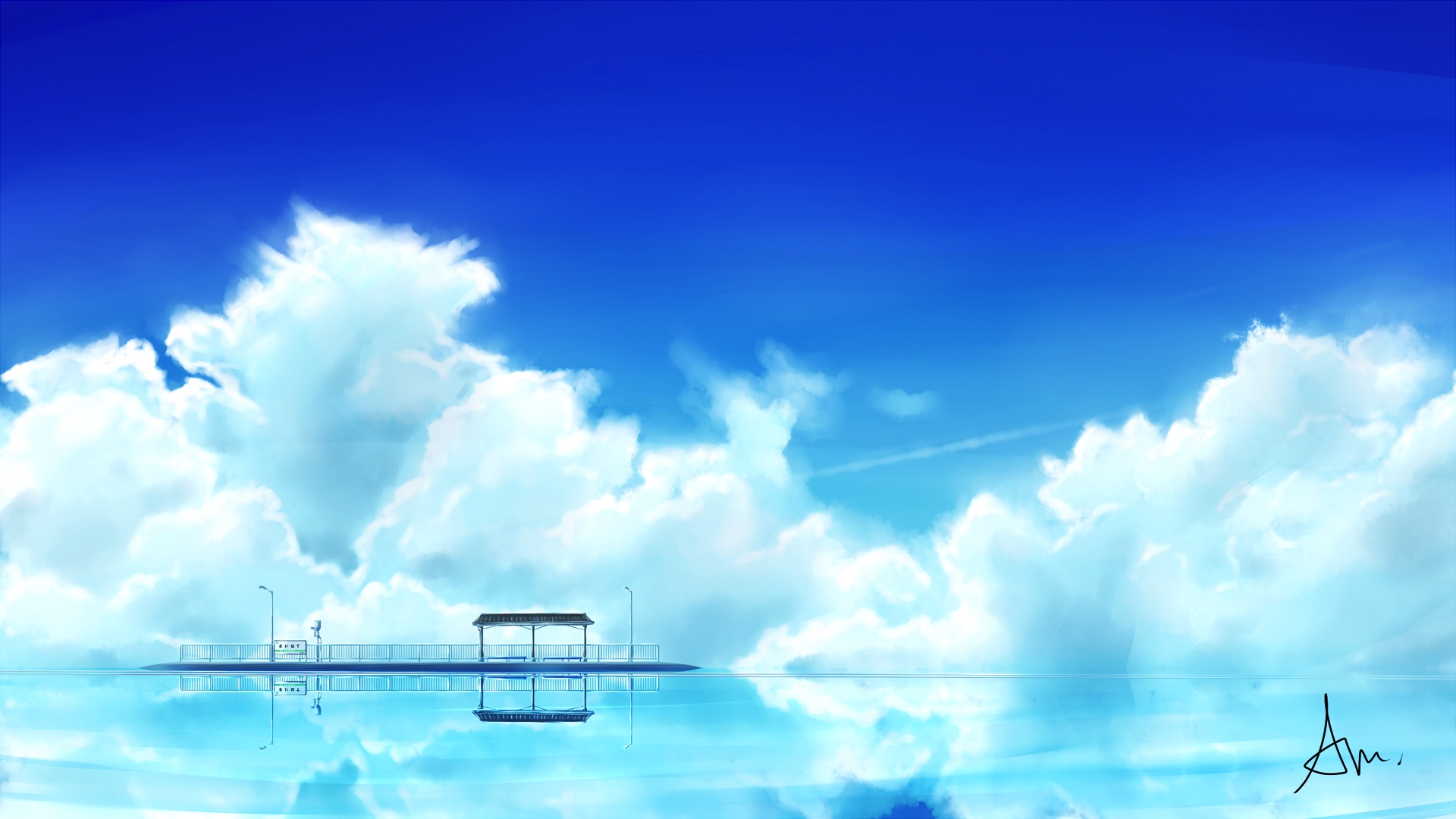 Wallpaper Clouds, pick up stand, reflections, anime, original
