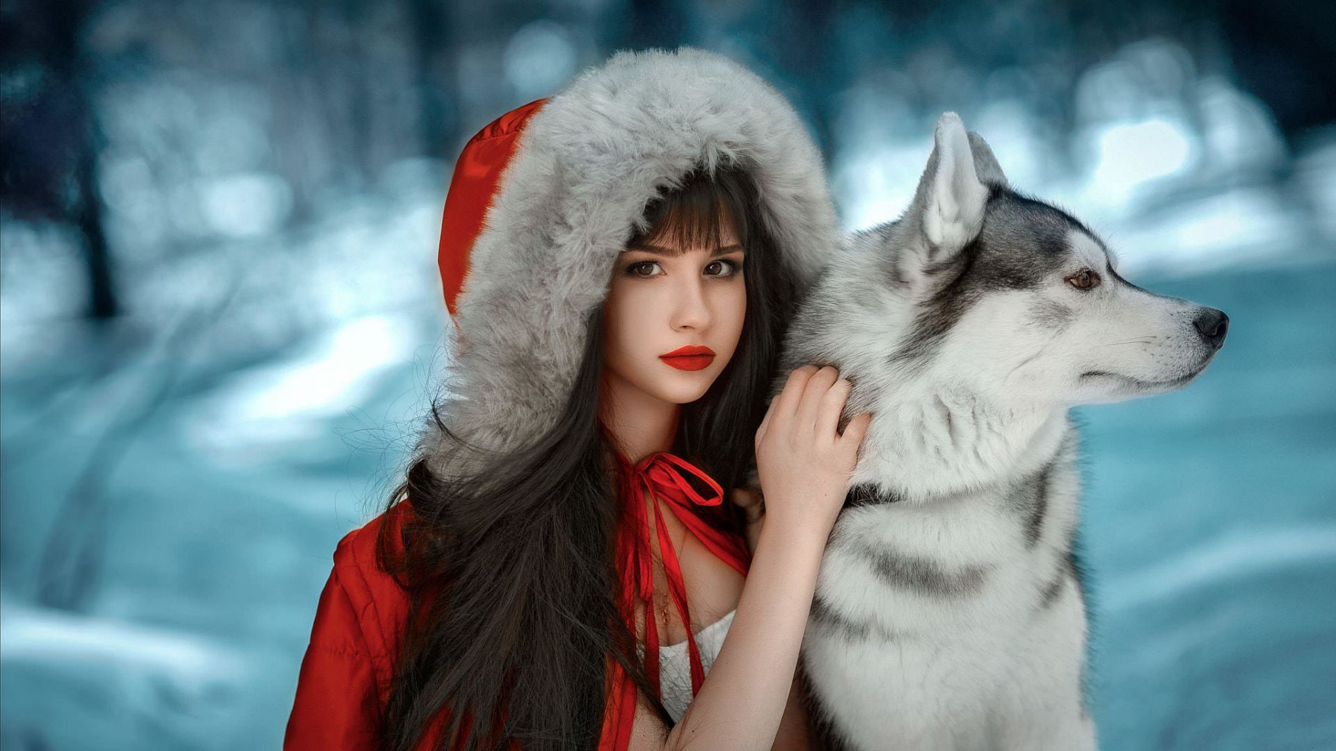 Wallpaper Wolf and woman, Red riding hood, girl model, cosplay