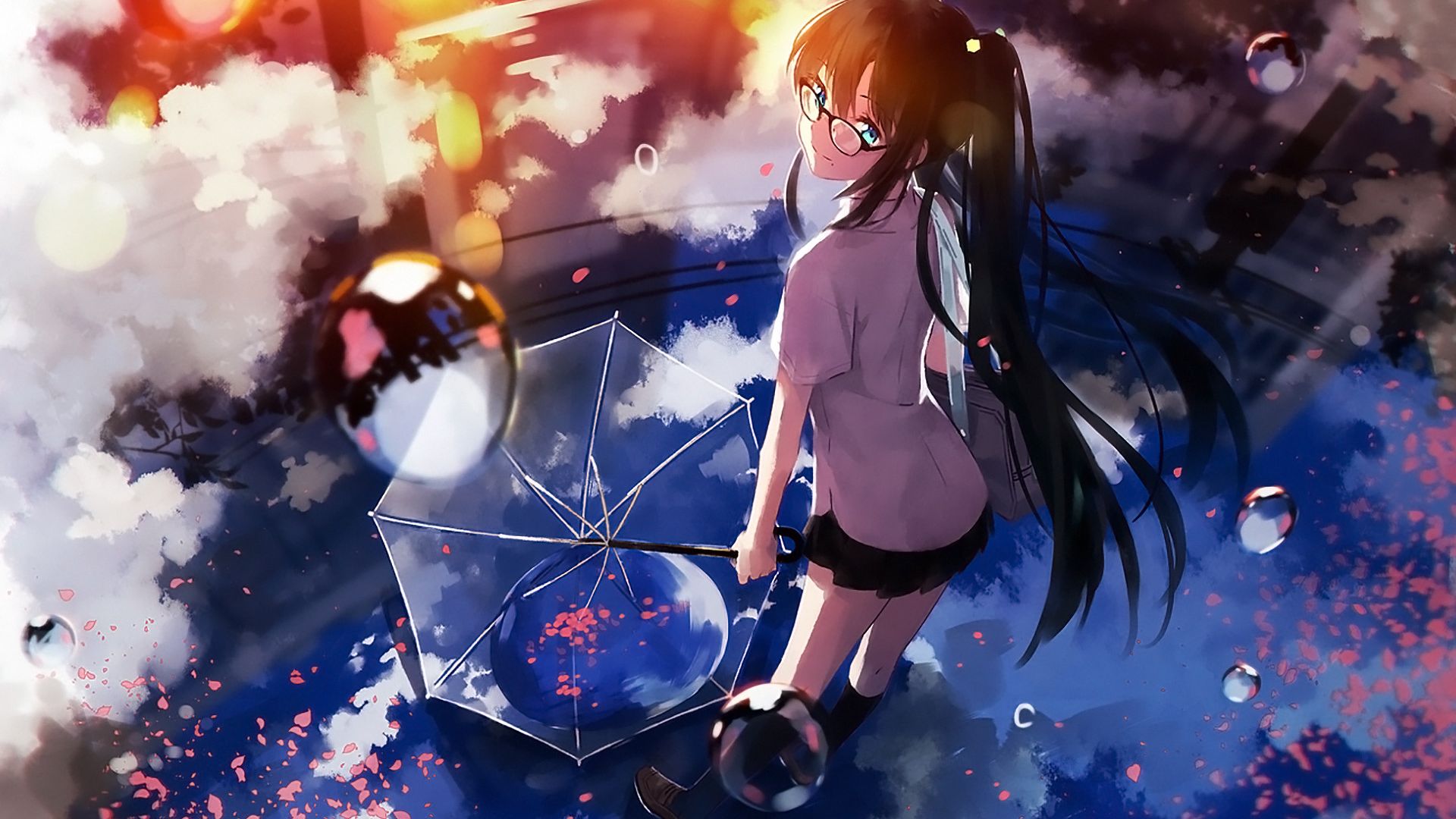 Wallpaper Umbrella, anime girl, original, fun