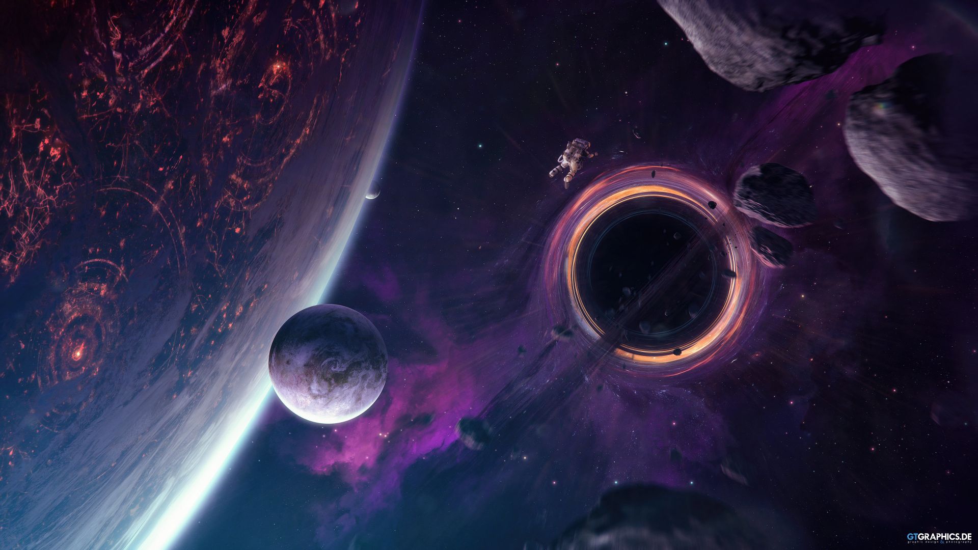 Wallpaper Fantasy, planets, space, astronaut
