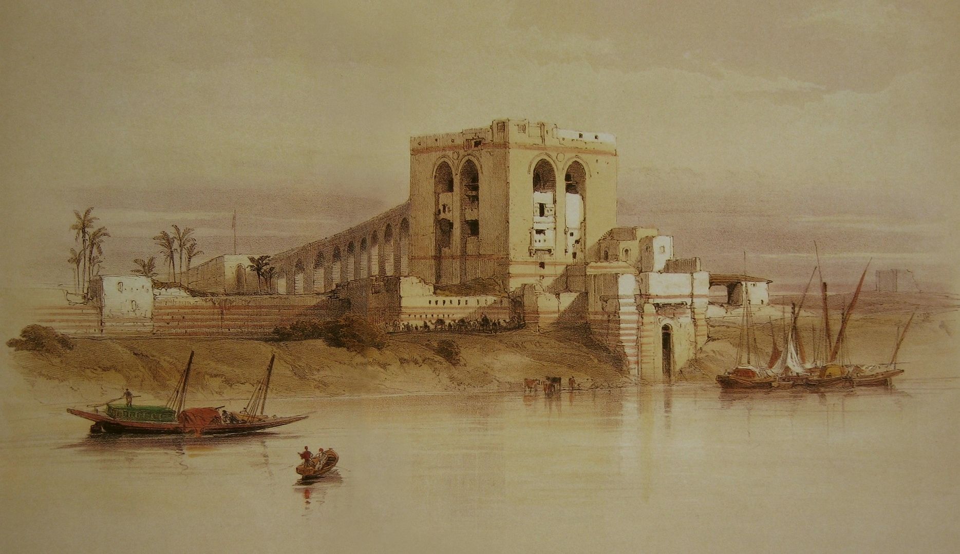 Wallpaper Egypt, fort, castle, river, ship, artwork