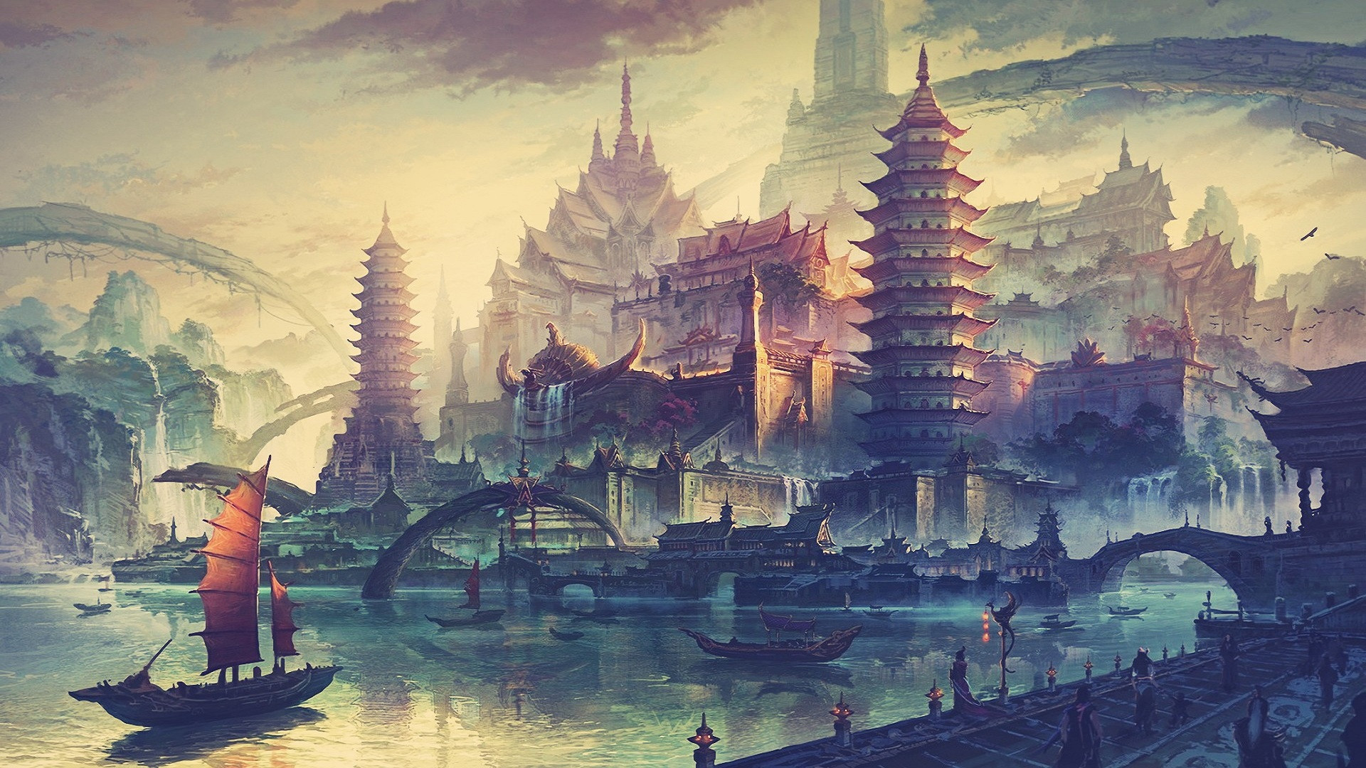 Wallpaper China's city, artwork