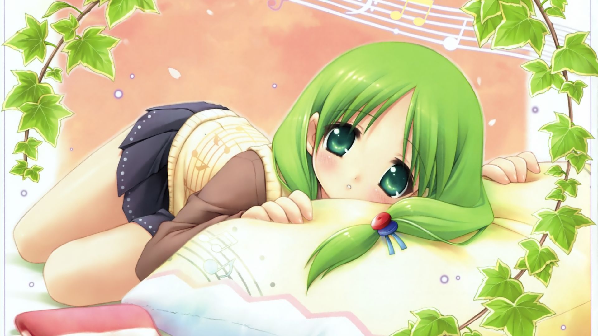 Wallpaper Otokawa Sayo, green hair, anime girl, lying down, cute