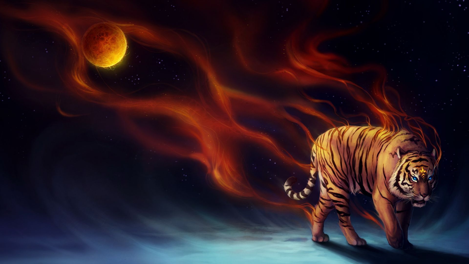 Wallpaper Tiger, fantasy, magical flame, 4k