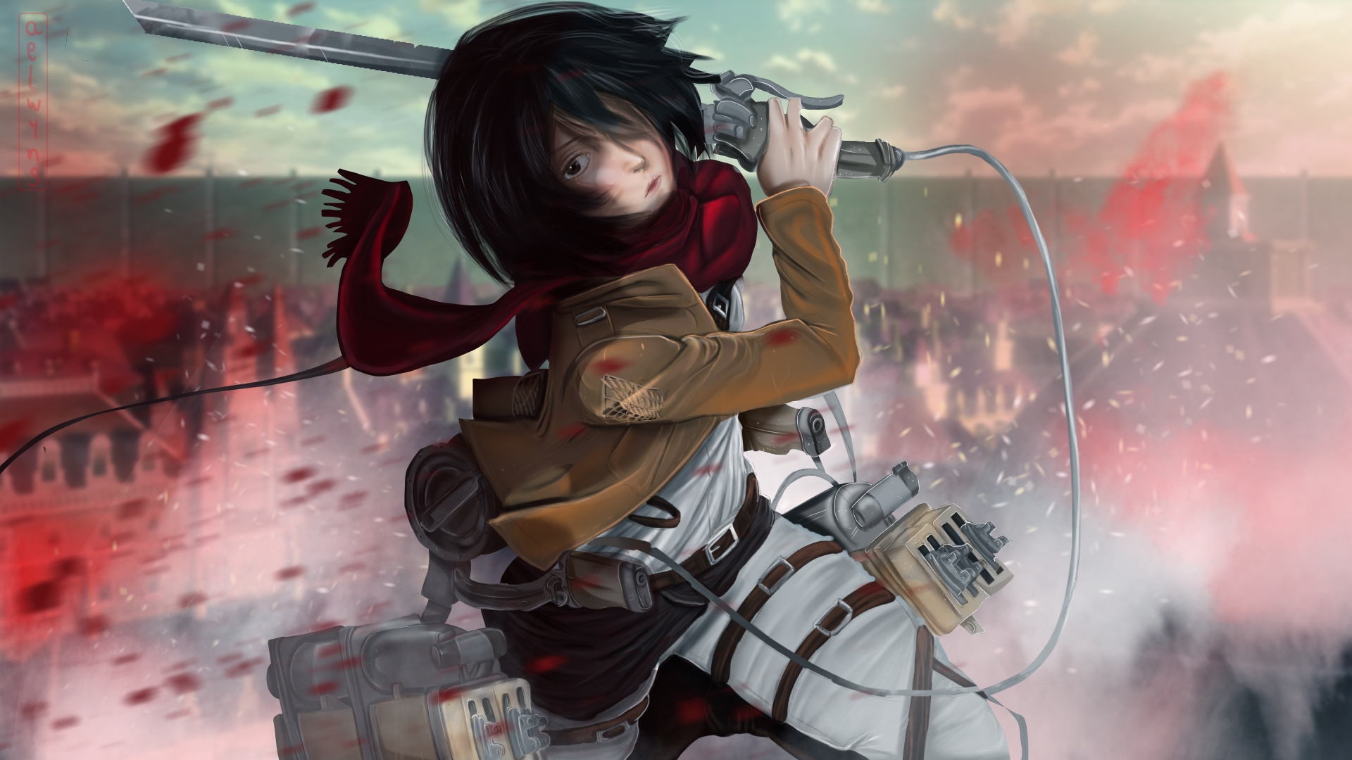 Wallpaper Art, anime girl, Mikasa Ackerman, Attack on Titan