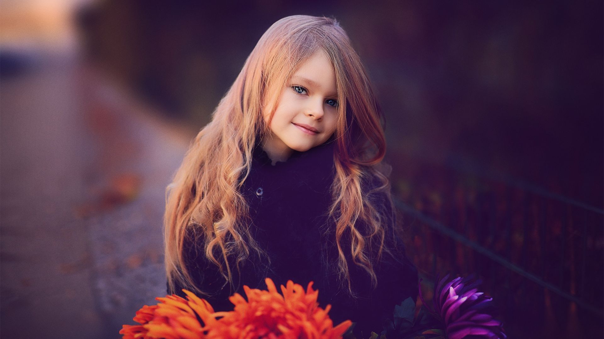 Wallpaper Cute, child girl, flowers