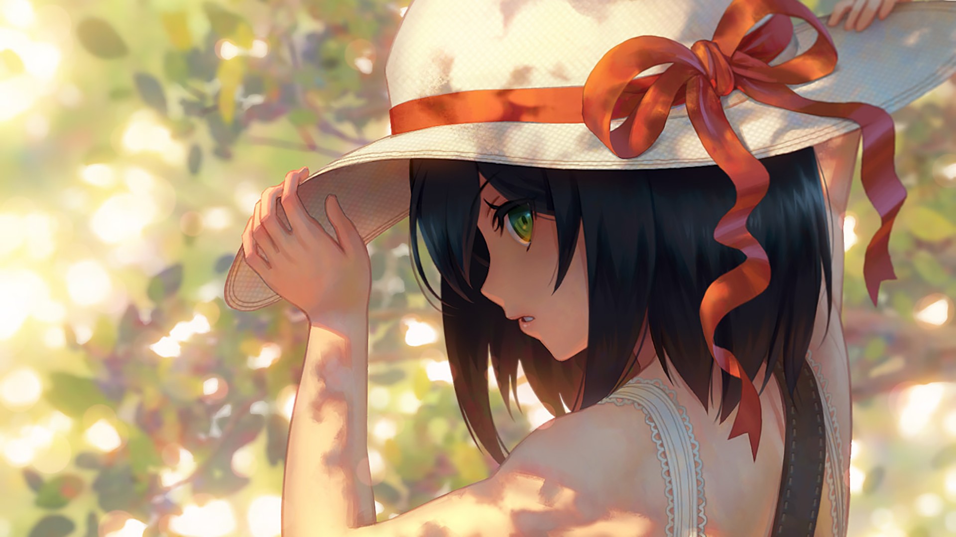 Wallpaper Black hair, hat, anime girl