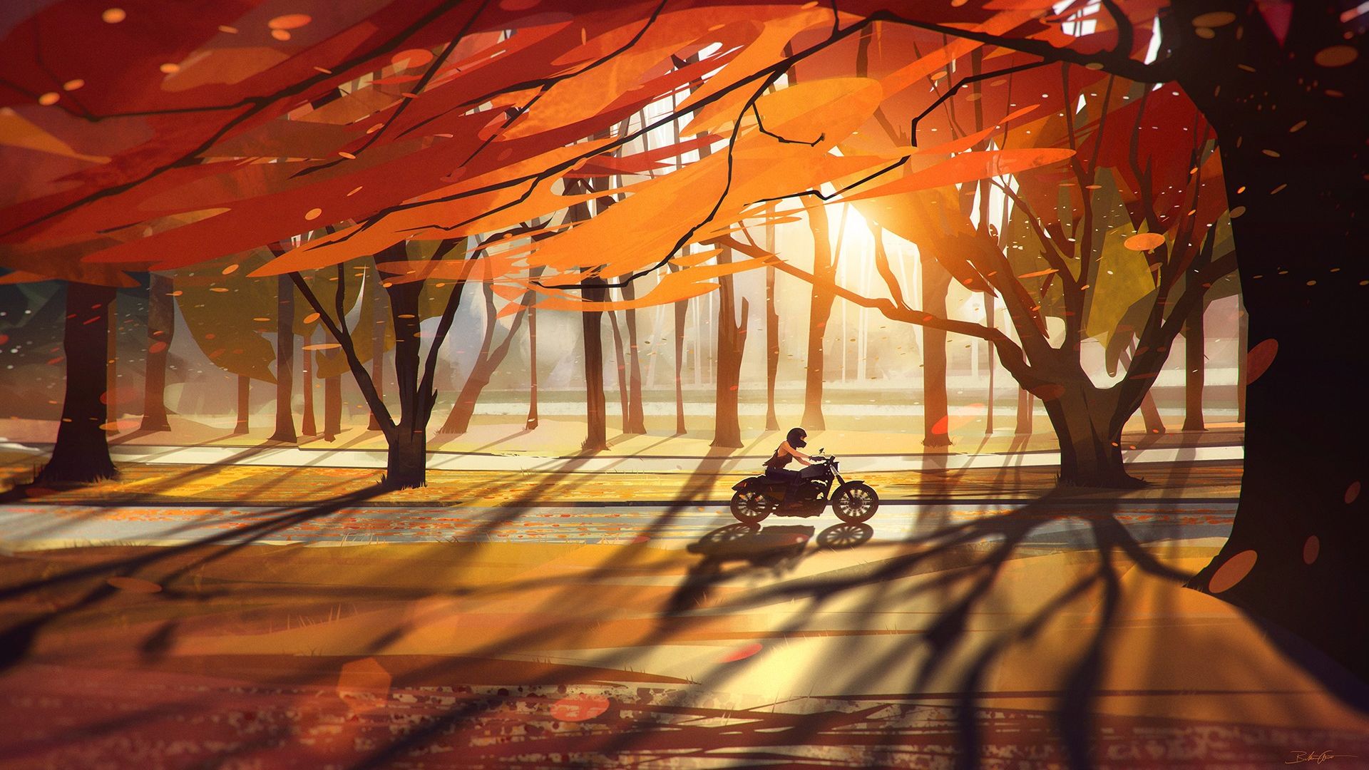 Wallpaper Sunset bike illustration artwork