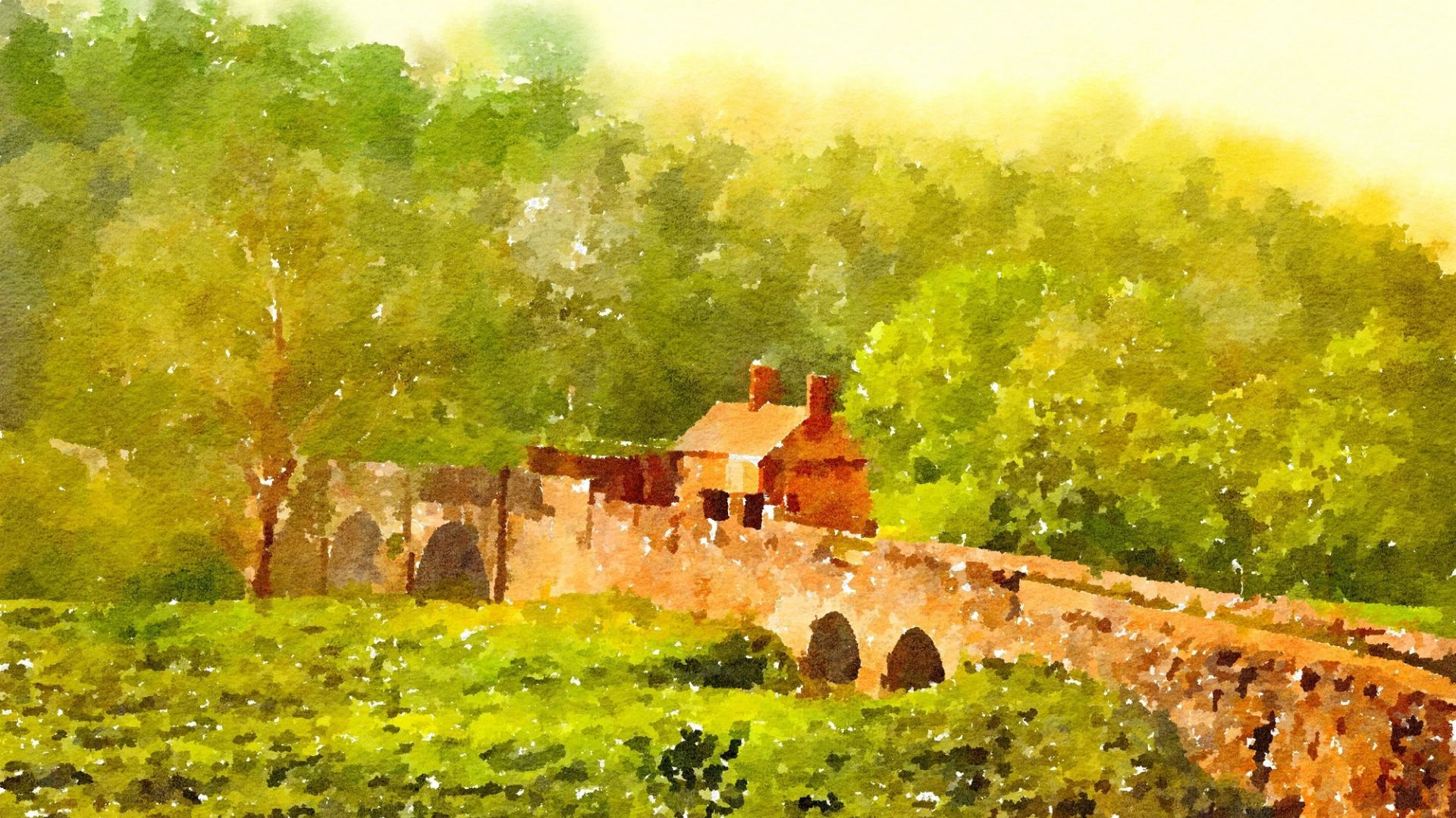 Wallpaper Castle, house, watercolor art