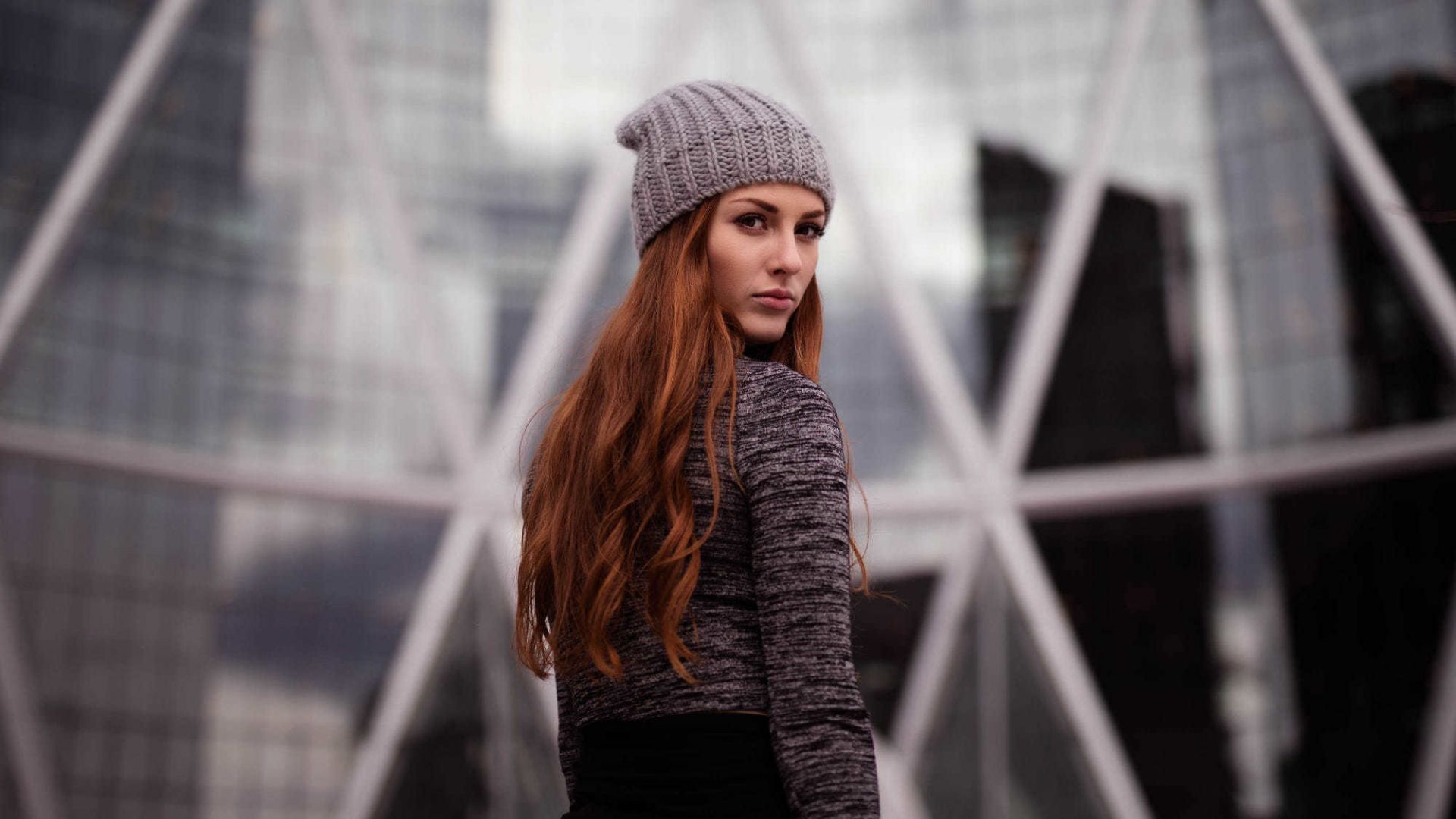 Wallpaper Red head, girl model, winter
