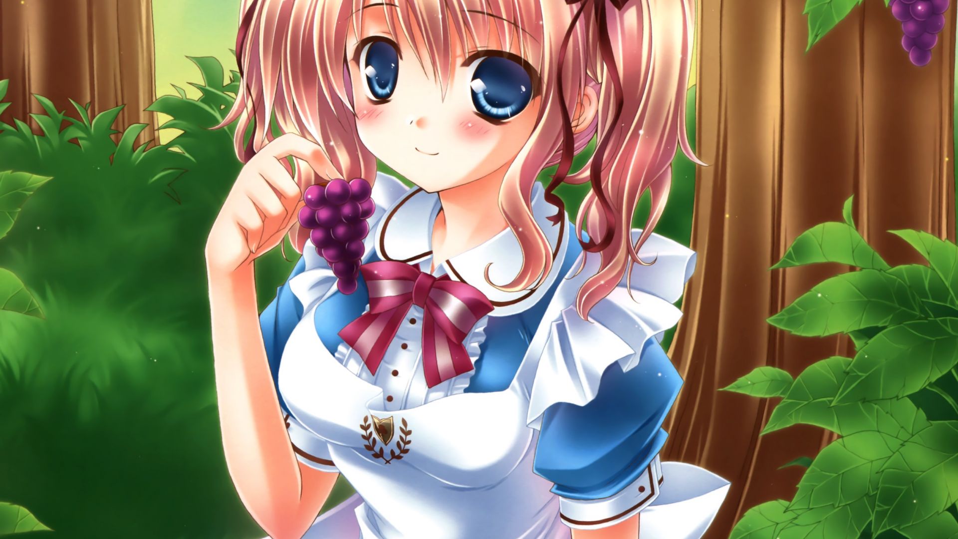 Wallpaper Anime girl, eating grapes, blonde anime girl, original