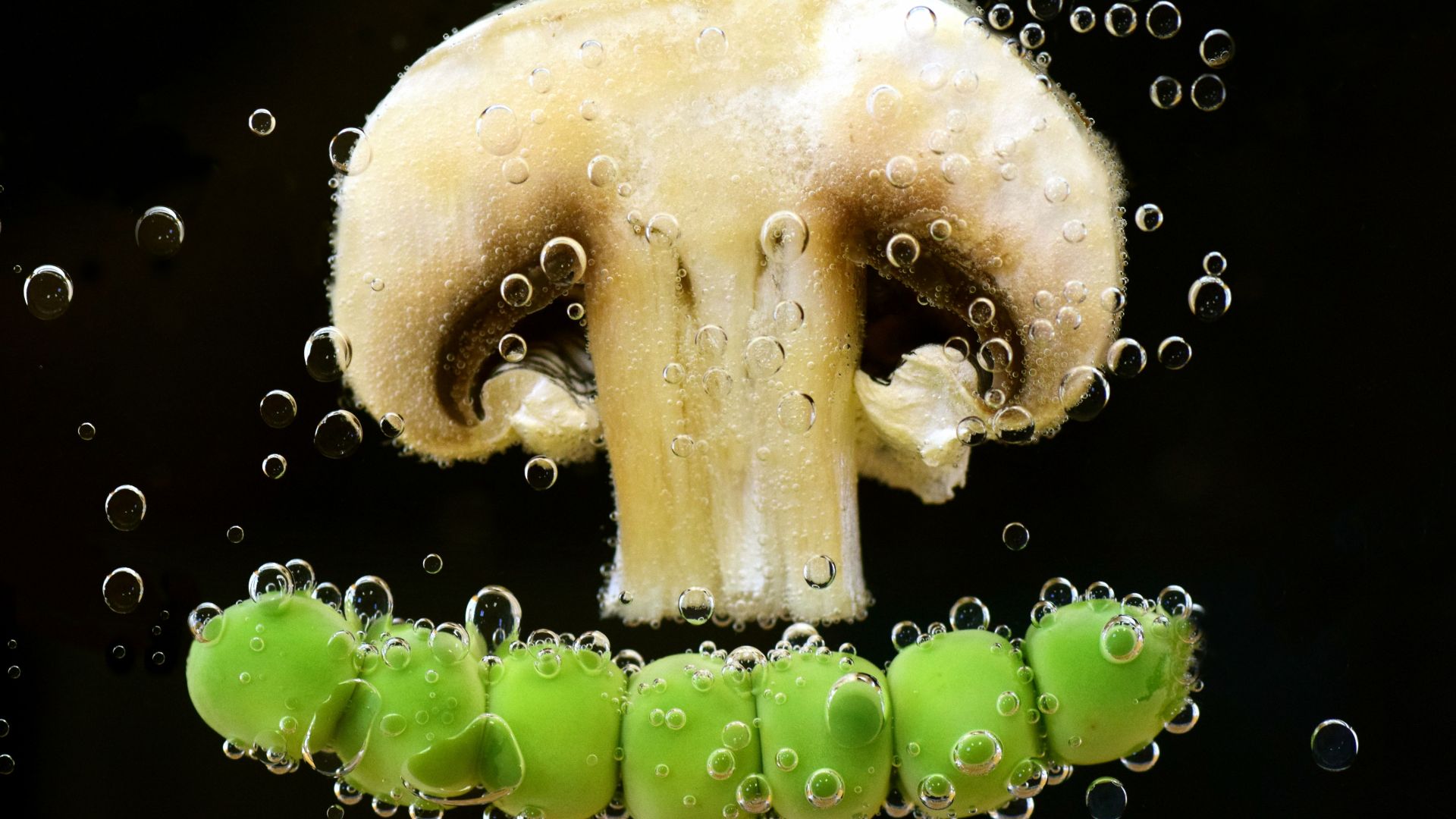 Wallpaper Mushroom, peas, water, dipping, bubbles