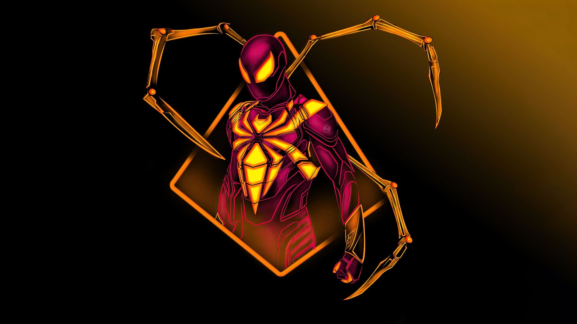 Wallpaper Spider-man, golden iron legs, artwork