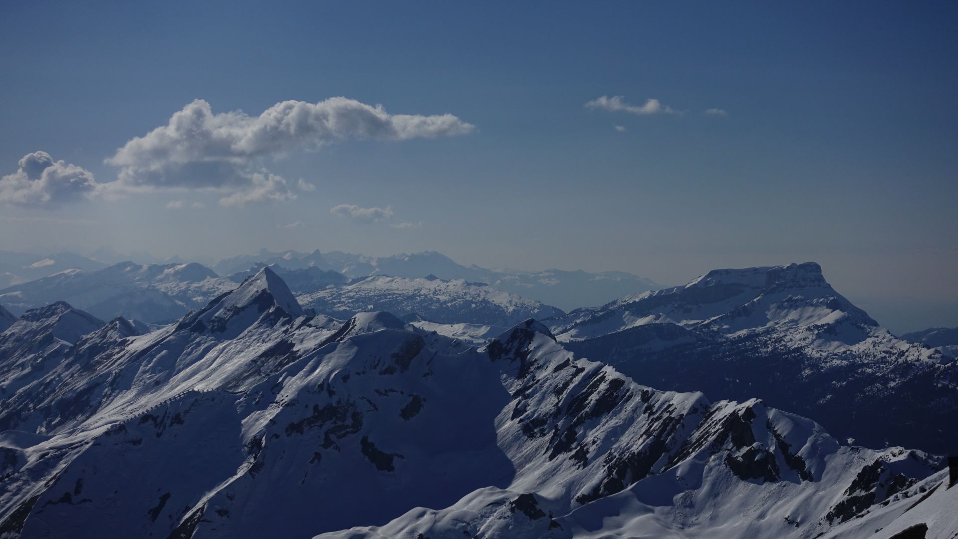 Wallpaper Mountains range, clouds, sky, winter, 4k
