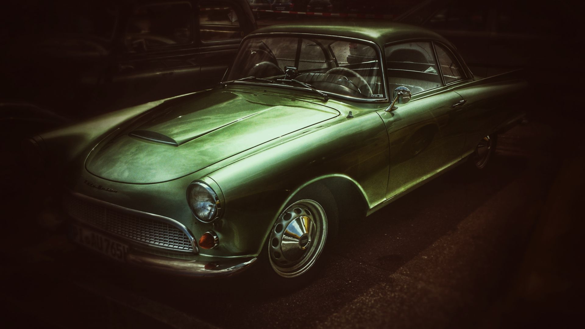 Wallpaper Old green car, sepia, classic