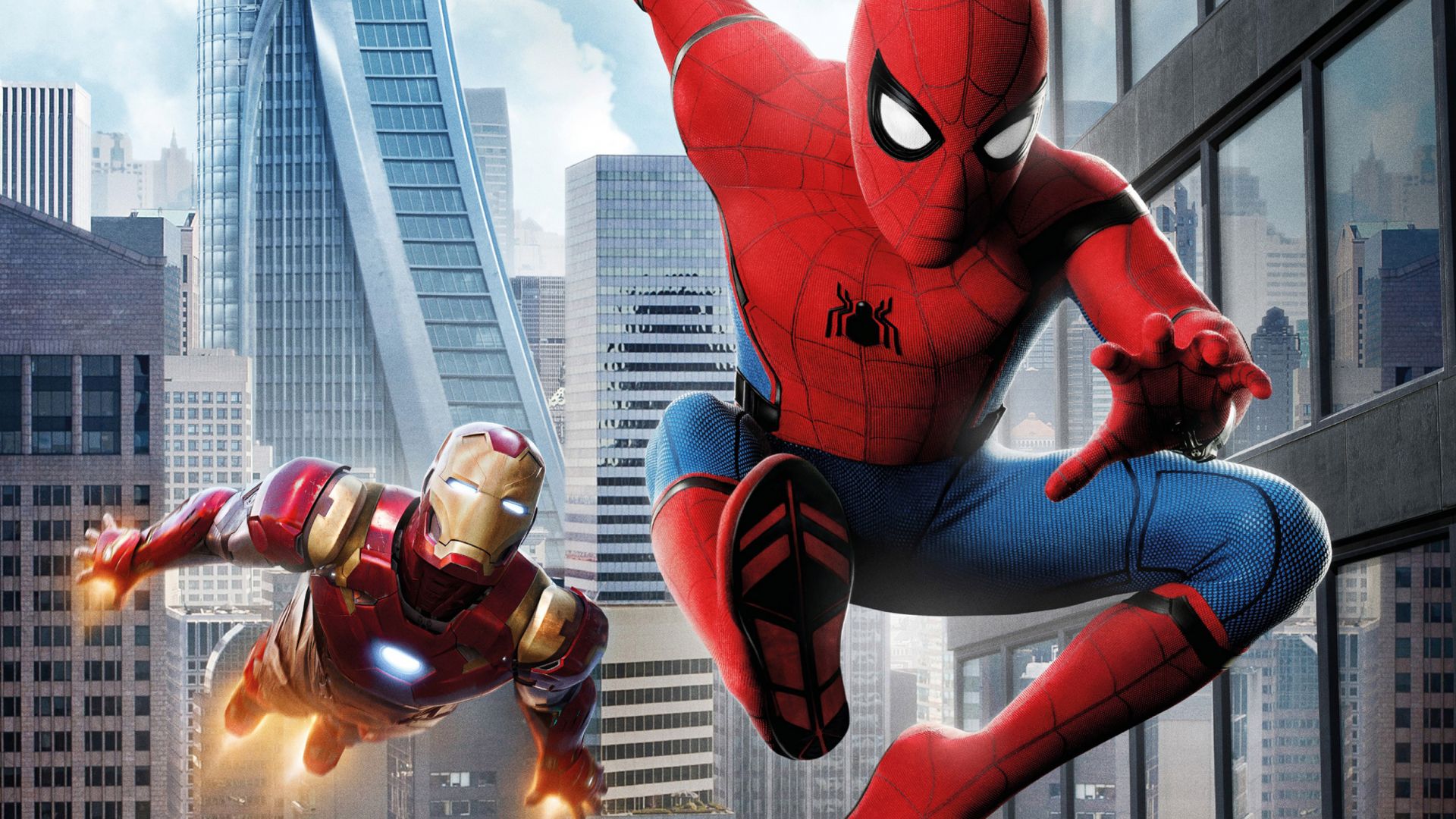 Wallpaper Iron man, Spider man: homecoming, movie, swing, fly, 4k