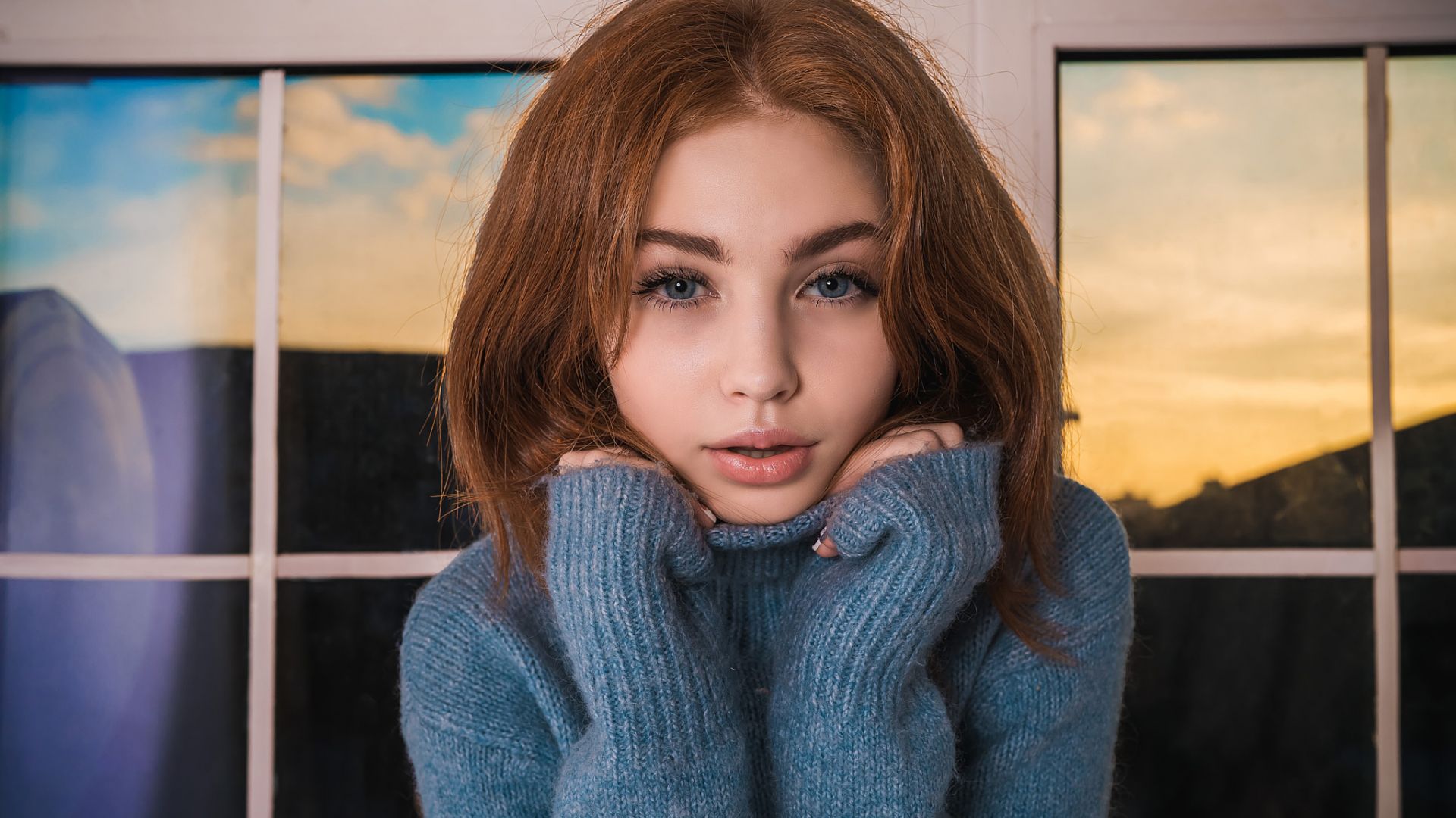 Wallpaper Blonde, model, woman, sweater