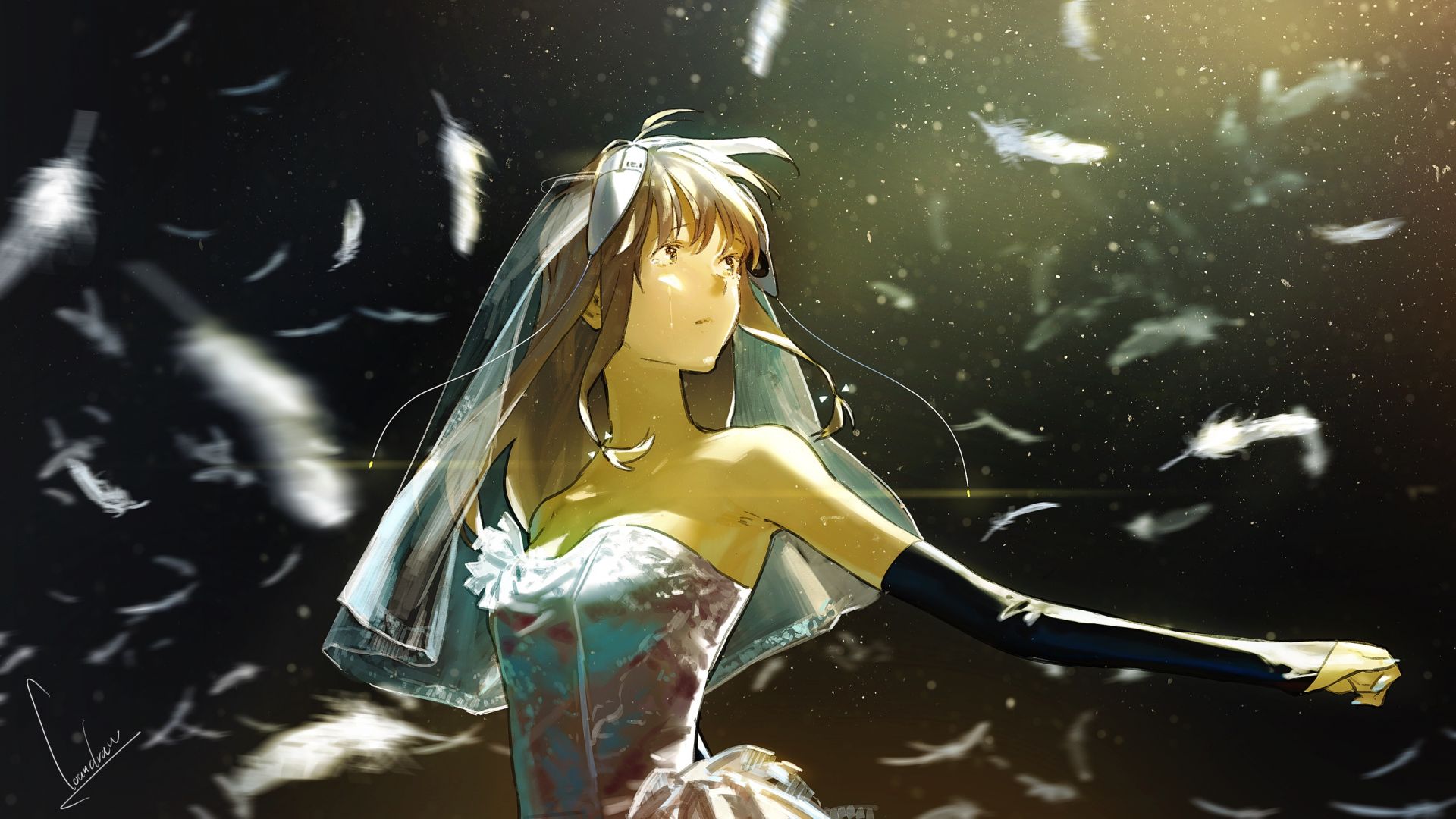 Wallpaper Anime girl, wedding dress, art, original