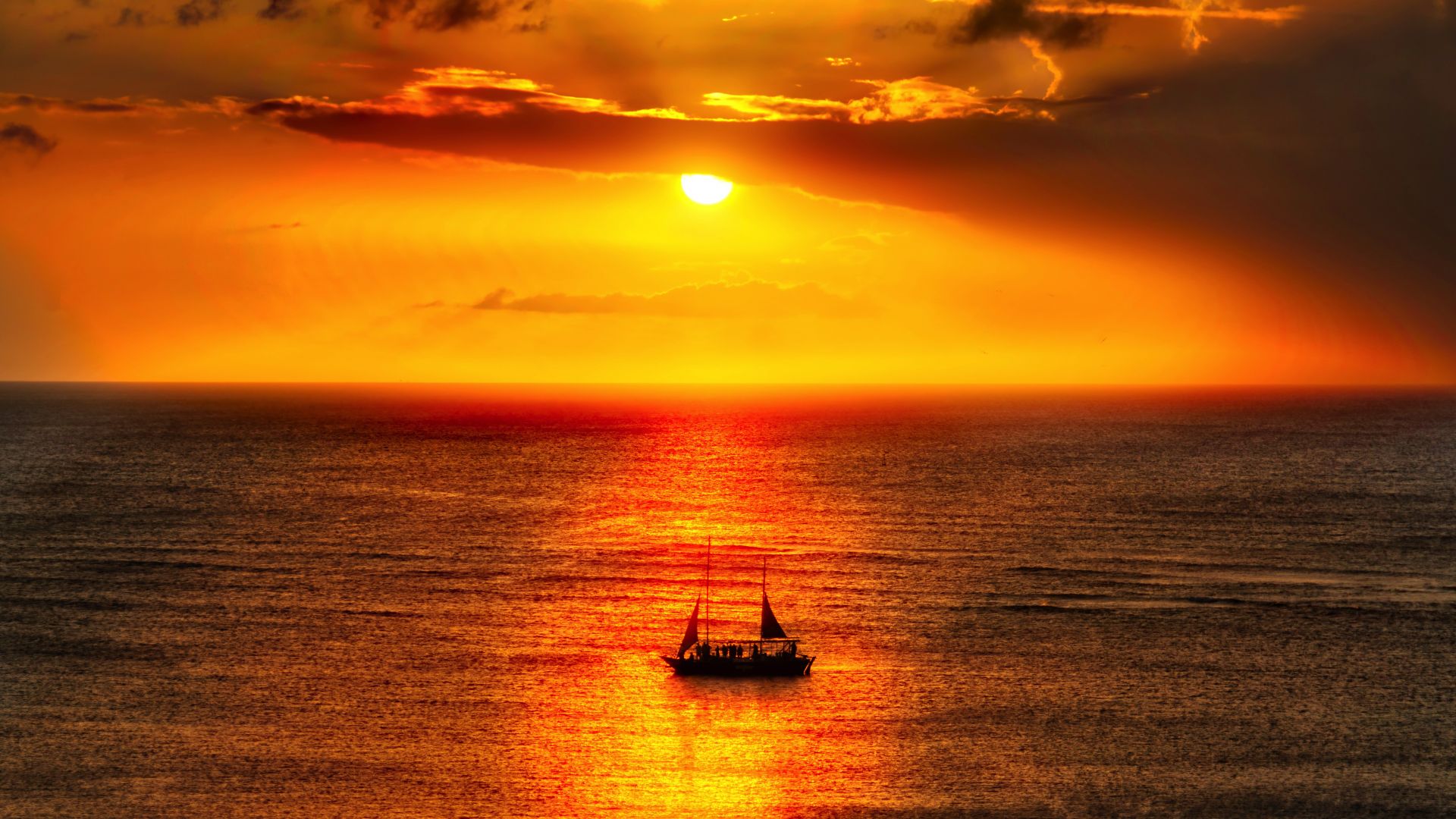Wallpaper Caribbean, sea, sunset, sailing ship