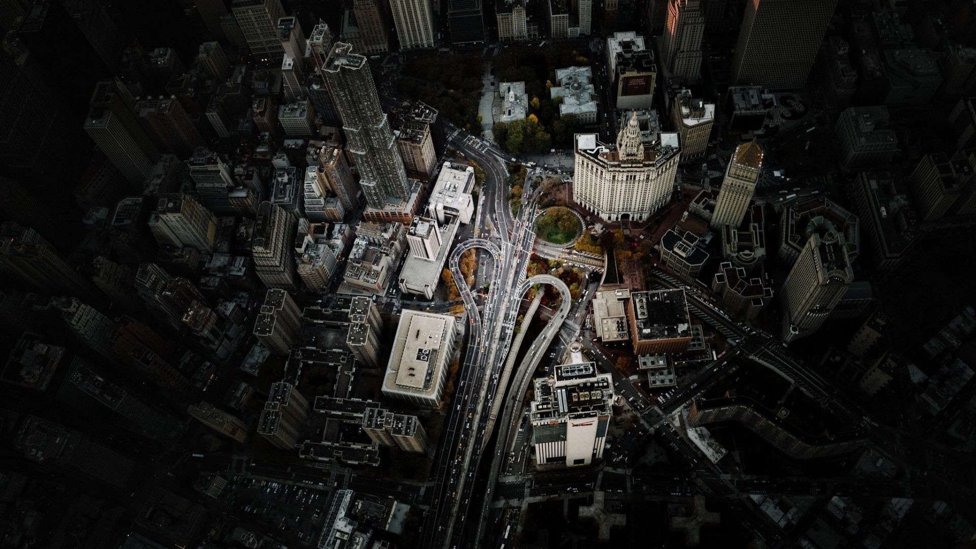 Wallpaper Manhattan city, aerial view