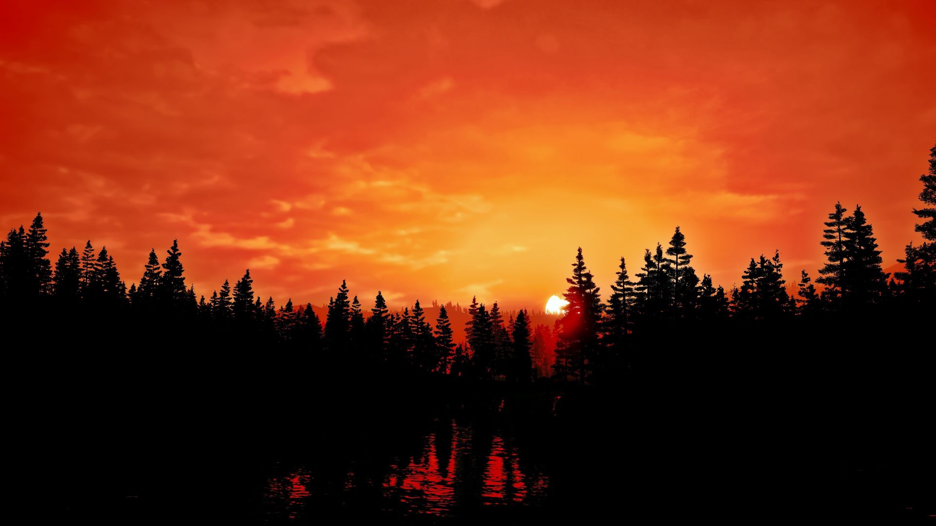 Wallpaper Far Cry 5, sunset, orange sky, silhouette