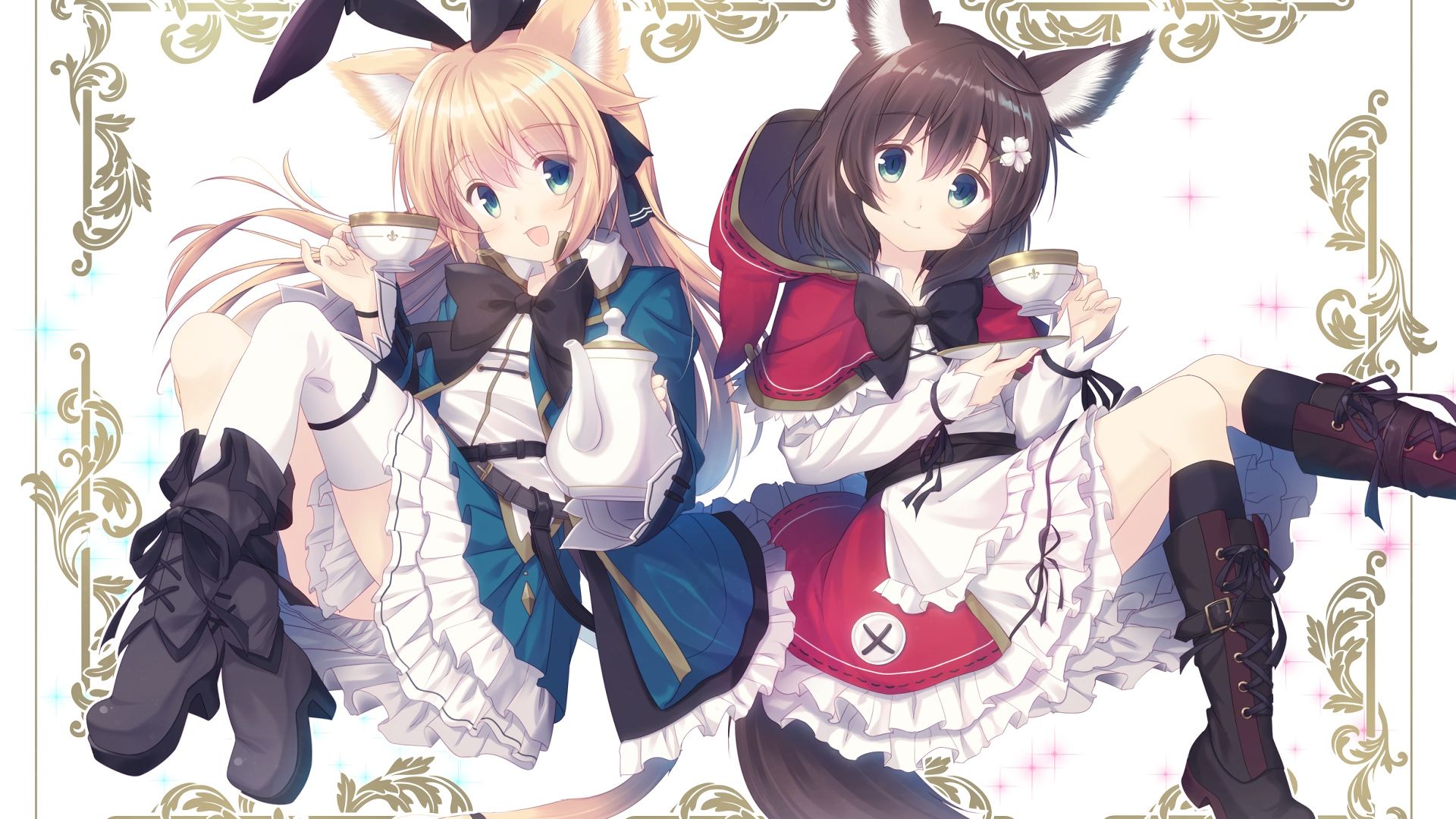 Wallpaper Cute anime girls, foxes, original