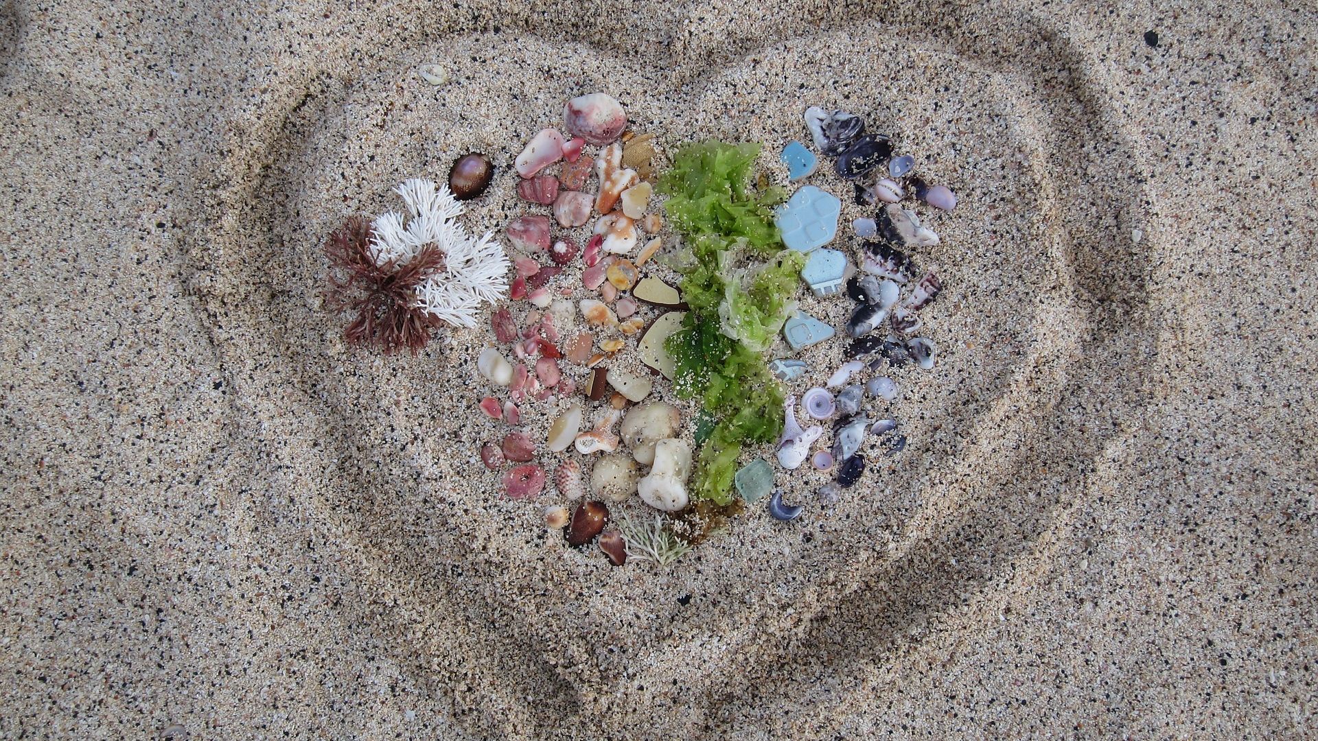 Wallpaper Sand, beach, love, pebbles, heart