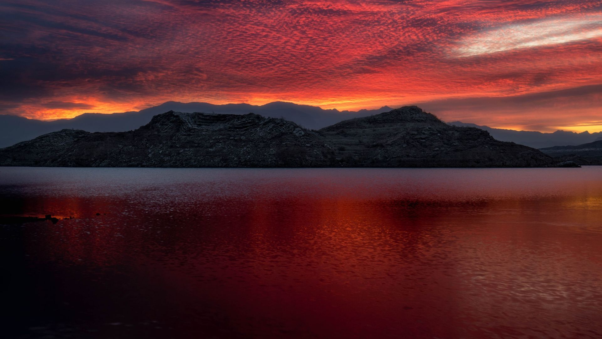 Wallpaper Lake, mountains, sunset, Lake Mead, 5k
