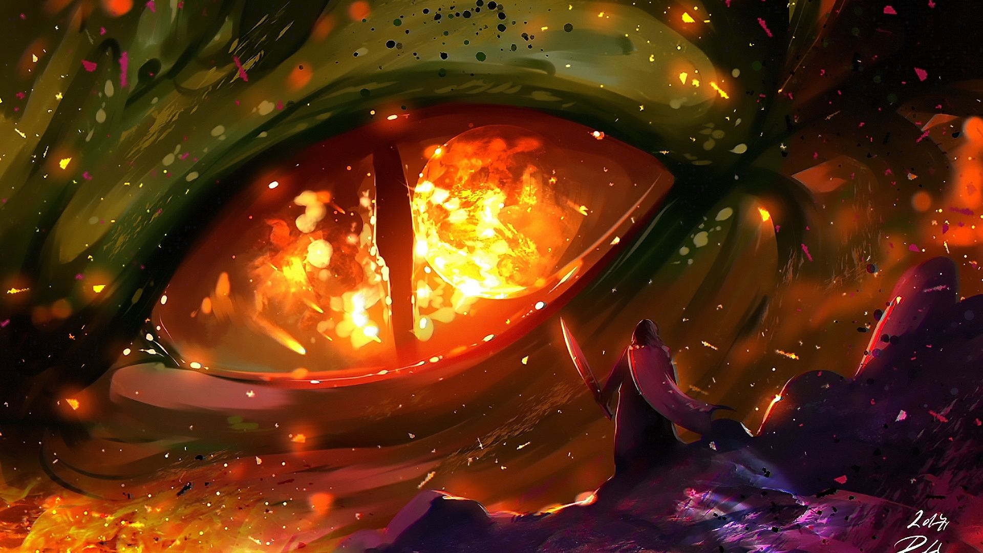 Wallpaper Dragon's eye, warrior, art