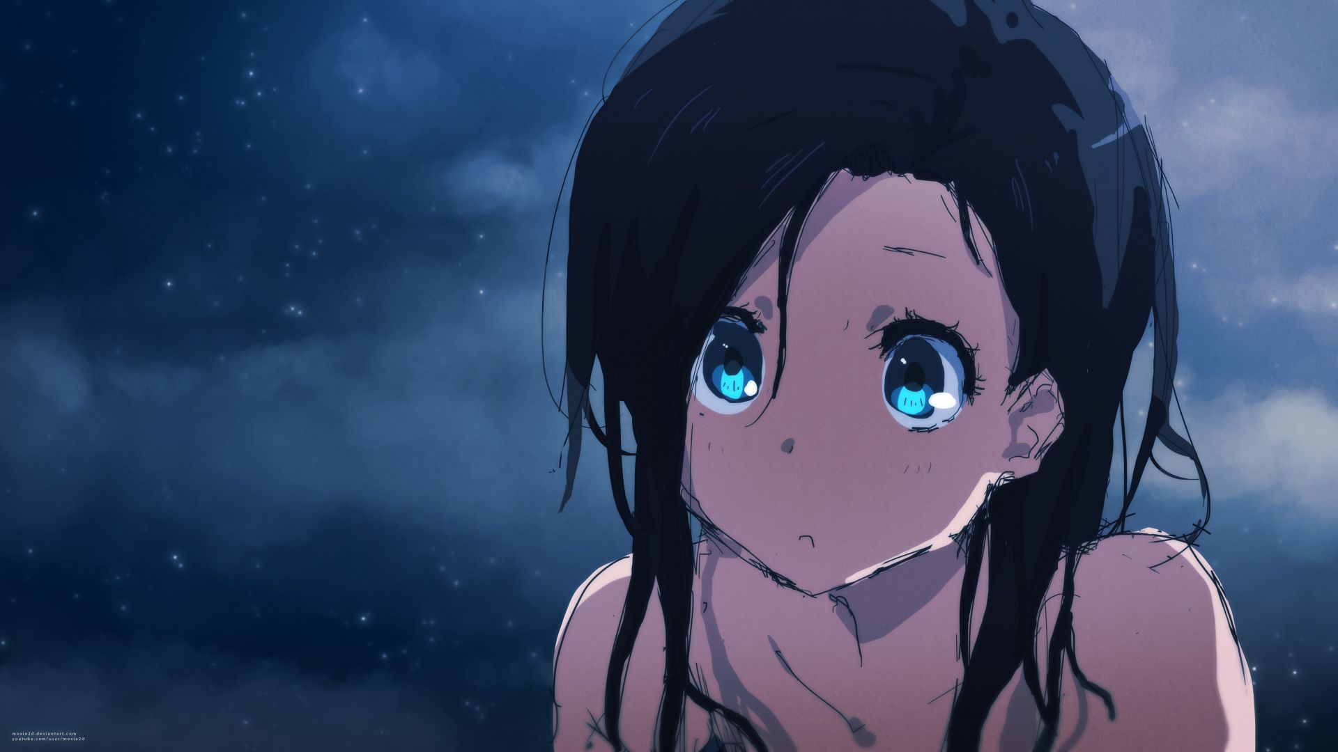Wallpaper Cute, blue eyes, anime girl, art, simple