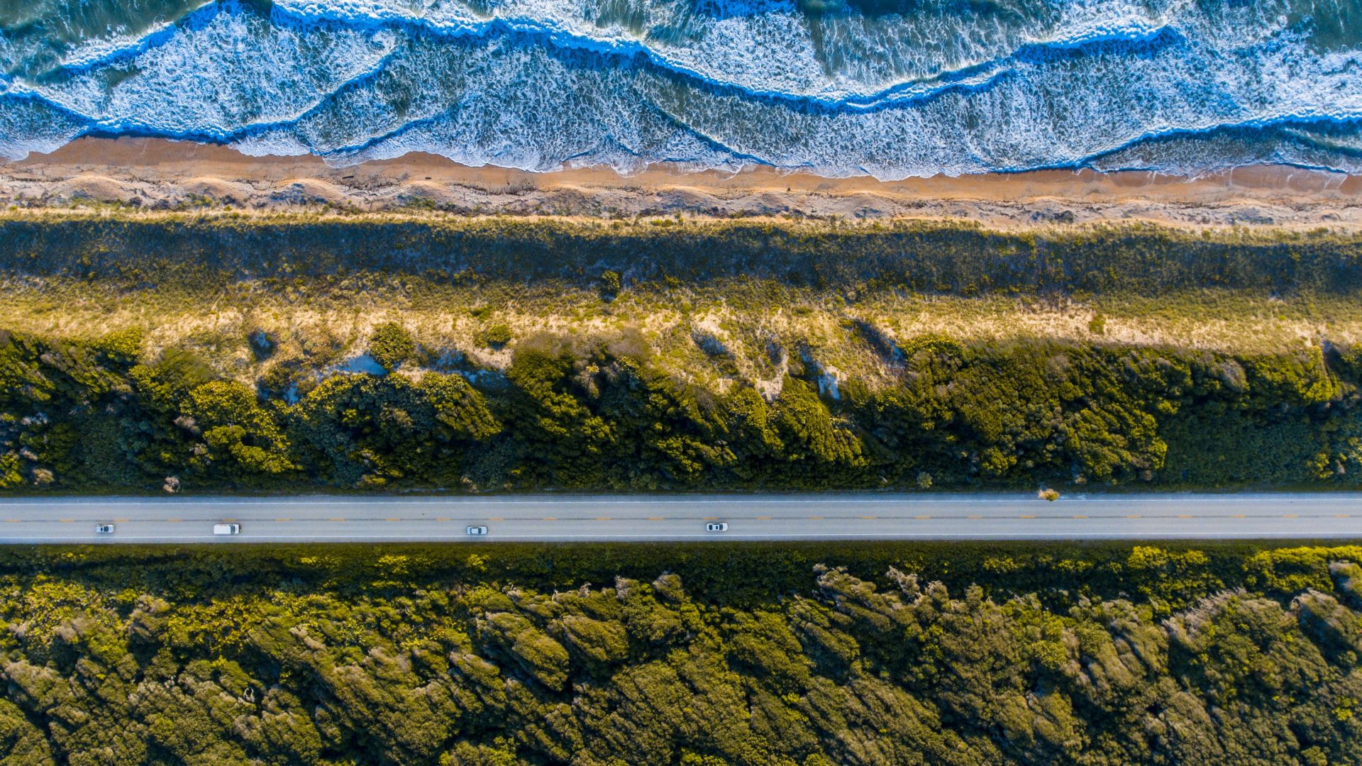Wallpaper Landscape, road, aerial view, coast, 4k