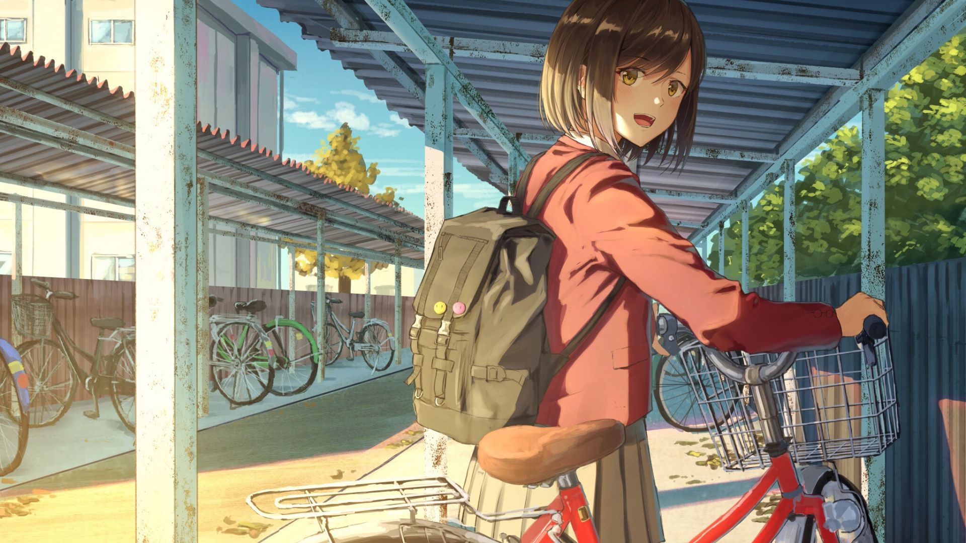 Wallpaper School girl, bicycle, original