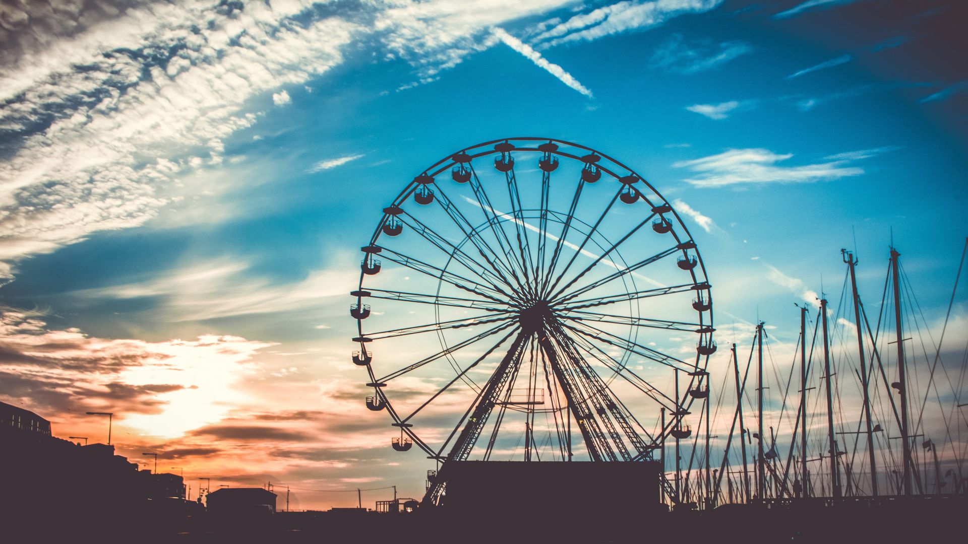Wallpaper Ferris wheel, sunset, 5k