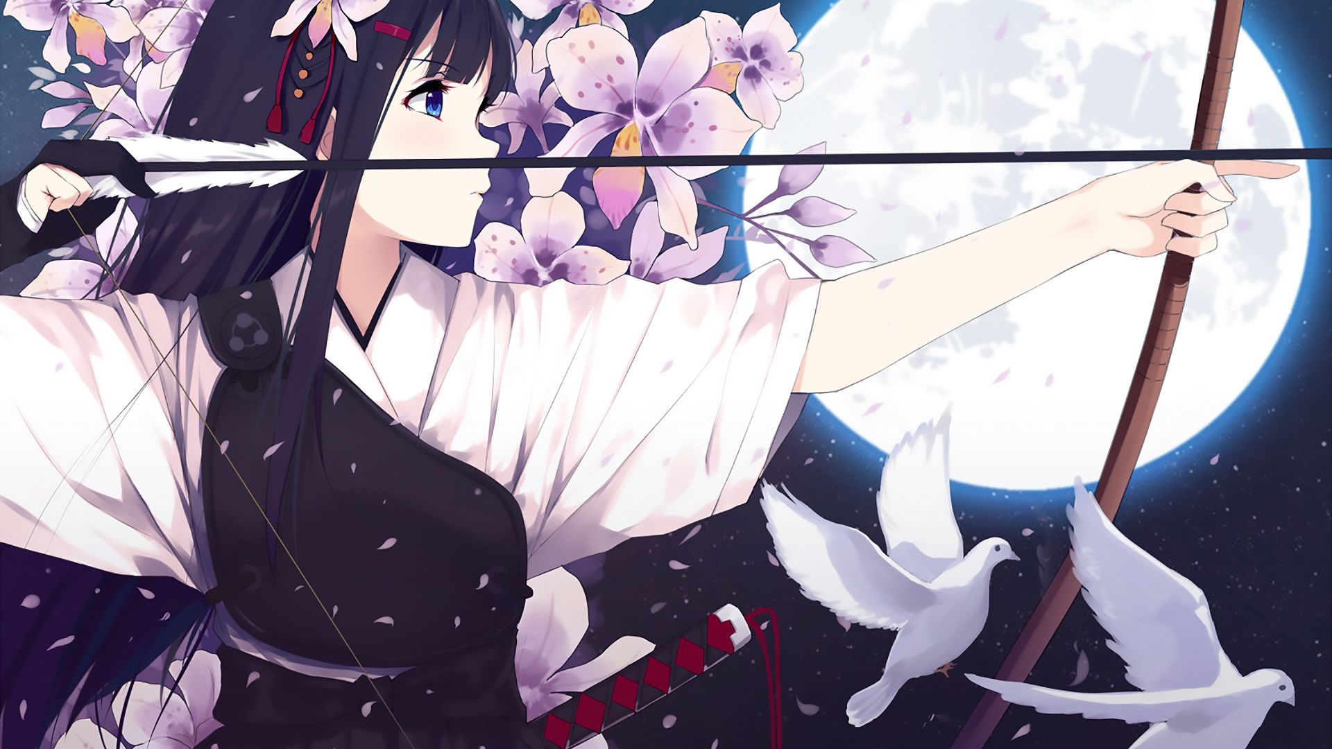 Wallpaper Anime girl, archer, original, cherry blossom