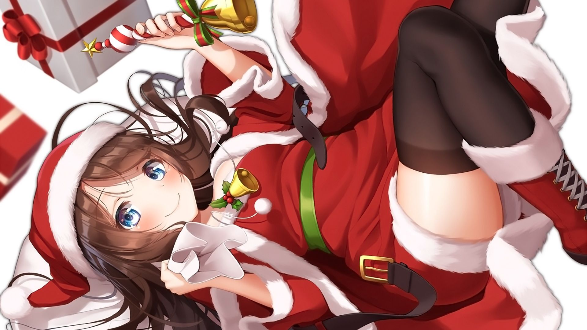 Wallpaper Lying down, anime girl, Christmas, santa