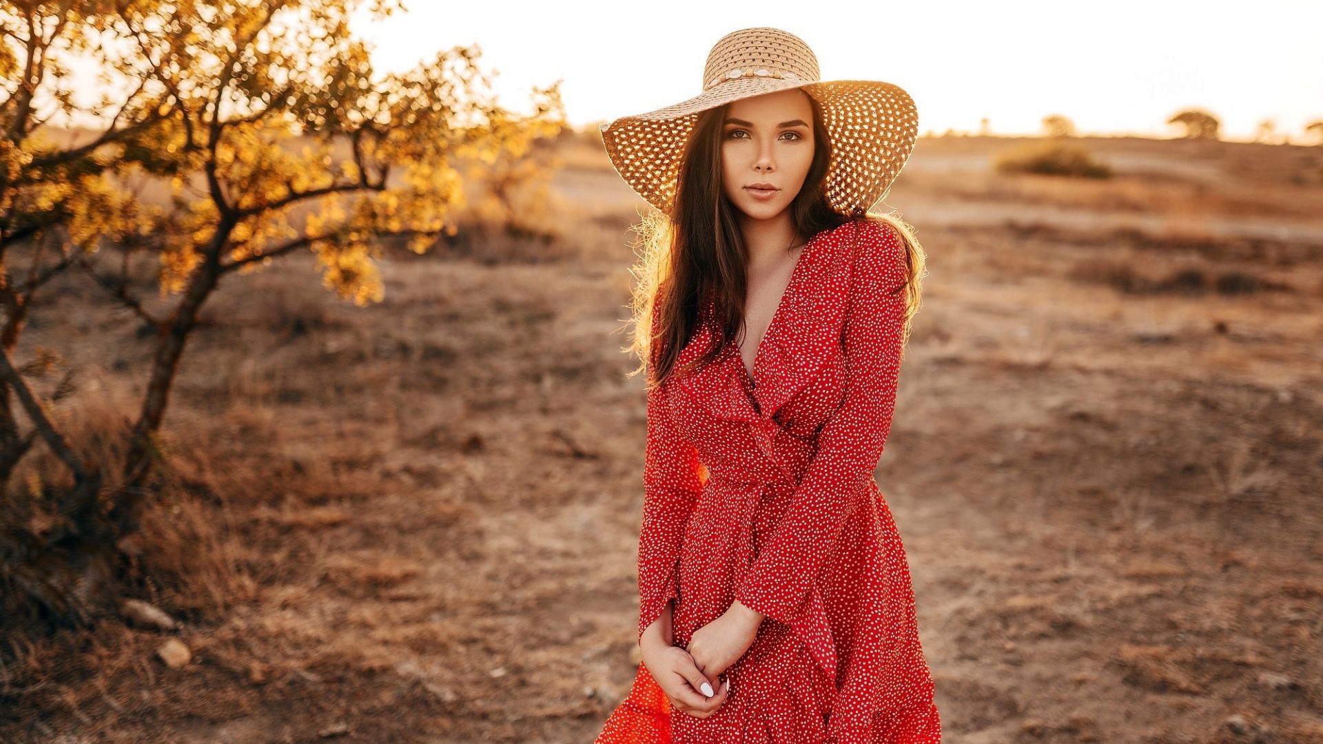 Wallpaper Outdoor, red dress, woman model, 2021