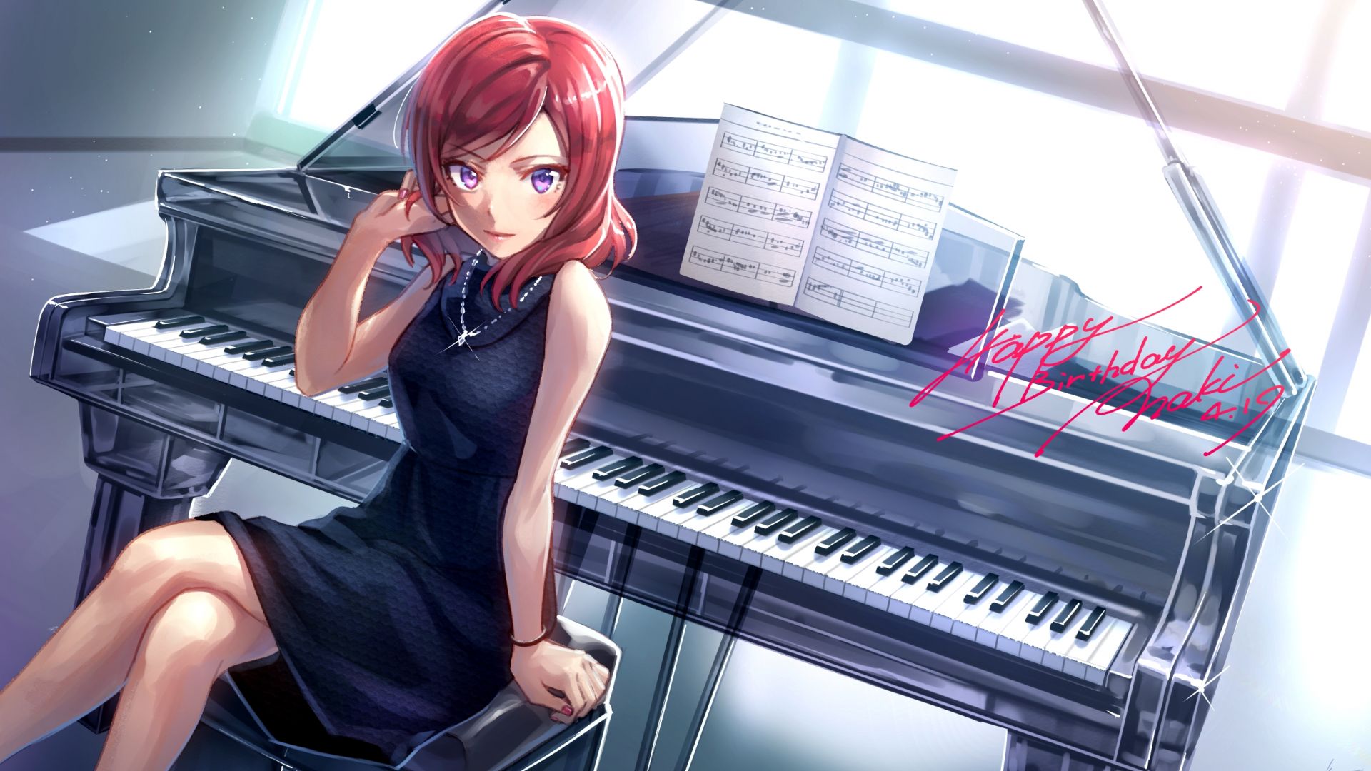 Desktop Wallpaper Maki Nishikino, Red Head, Piano, Anime Girl, Hd Image,  Picture, Background, 1gqqmk