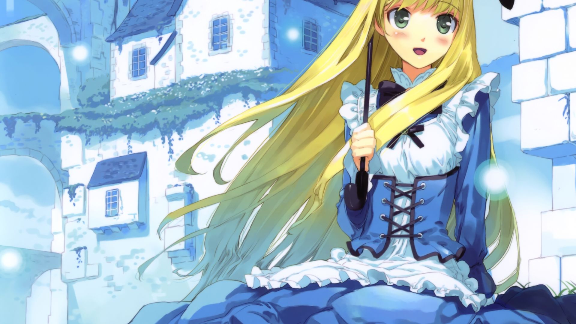 Wallpaper Happy Alice, Alice in wonderland, anime girl, blonde, umbrella